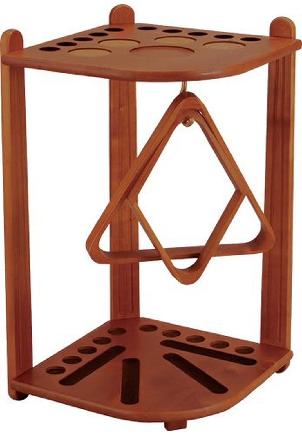 10-Piece Wooden Pool Cue Holder - Stained Wood Floor Stand for Billiard Accessories | Perfect for Game Rooms, Bars & Home Entertainment Areas