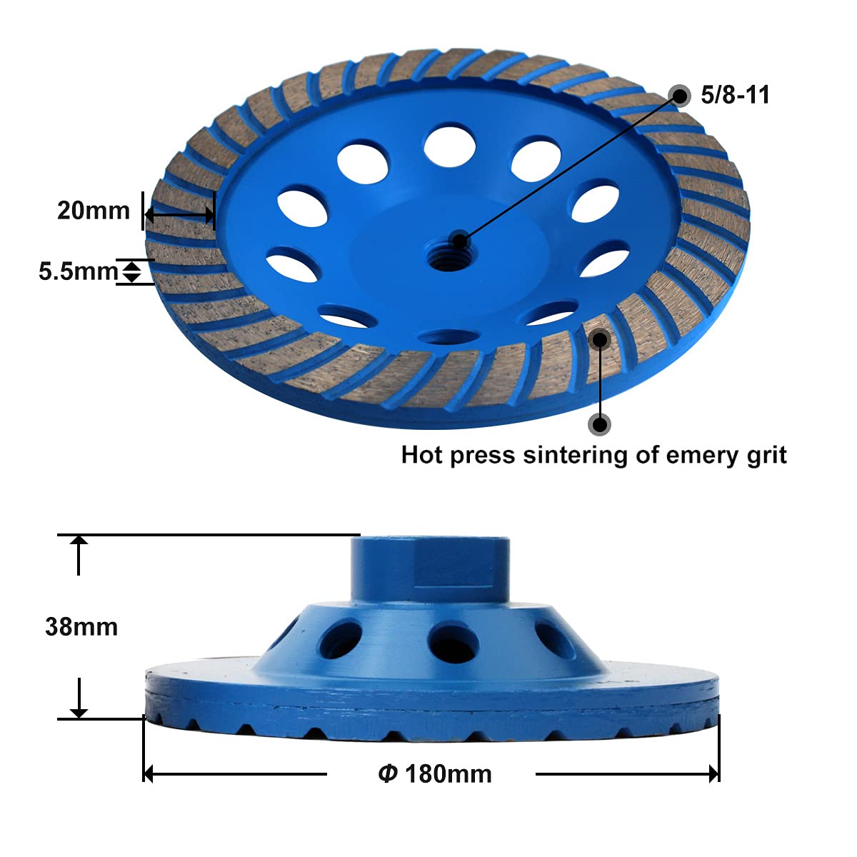 7-Inch Turbo Row Diamond Grinding Cup Wheel for Angle Grinder - 5/8