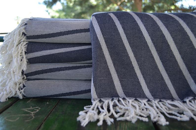 Premium Navy Blue 100% Cotton Beach Towel - Soft, Absorbent & Quick-Drying for Pool, Beach, Gym & Travel Use