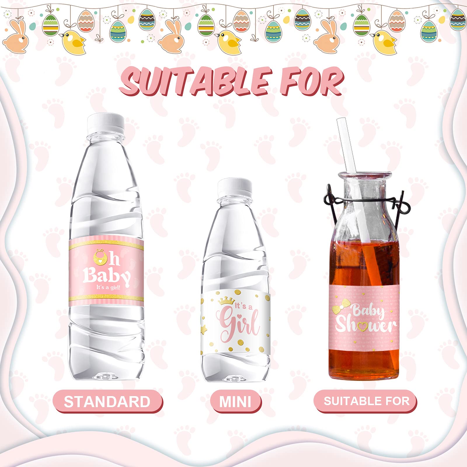 Waterproof Baby Shower Bottle Labels - 39pcs Girl Style for Party Decor