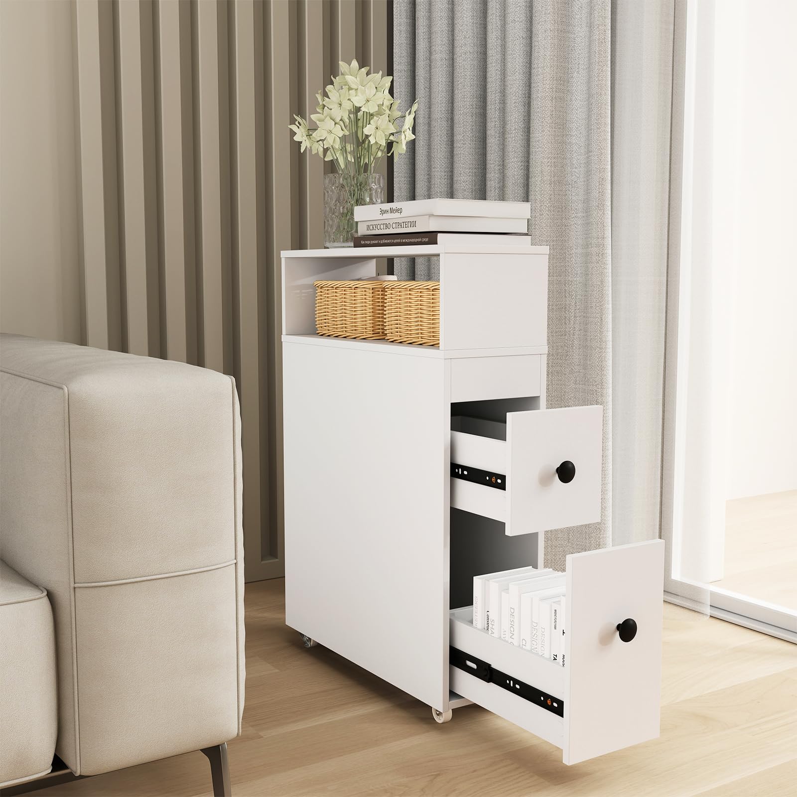 Tangkula Slim Bathroom Cabinet with Drawers & Wheels for Small Spaces - Perfect for Toilet Storage