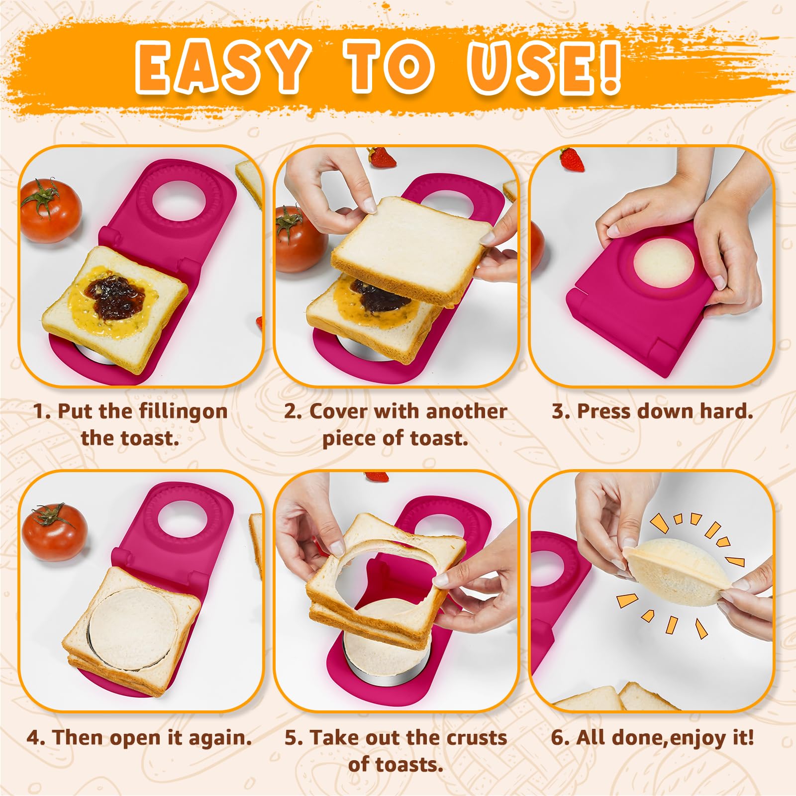 Stainless Steel Round Sandwich Cutter & Sealer - Perfectly Sealed Sandwiches for Lunch Box, Kids Snacks, Party Food & Picnic Prep (Pink) - Ideal for School Lunches, Birthday Parties & Outdoor Activities