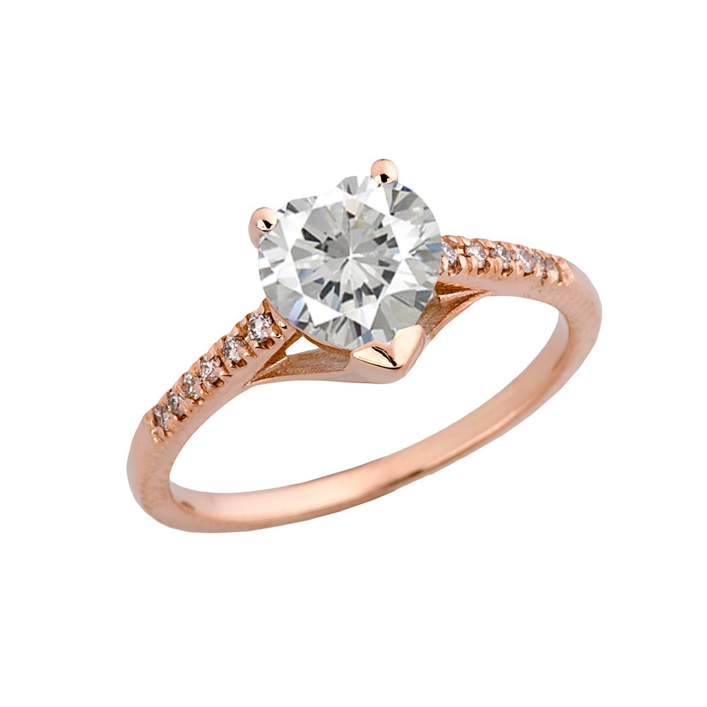 10k Rose Gold Diamond Solitaire CZ Heart Engagement Ring for Women - Proposal Wedding Promise Ring for Her - Perfect for Anniversary, Valentine's Day & Special Occasions