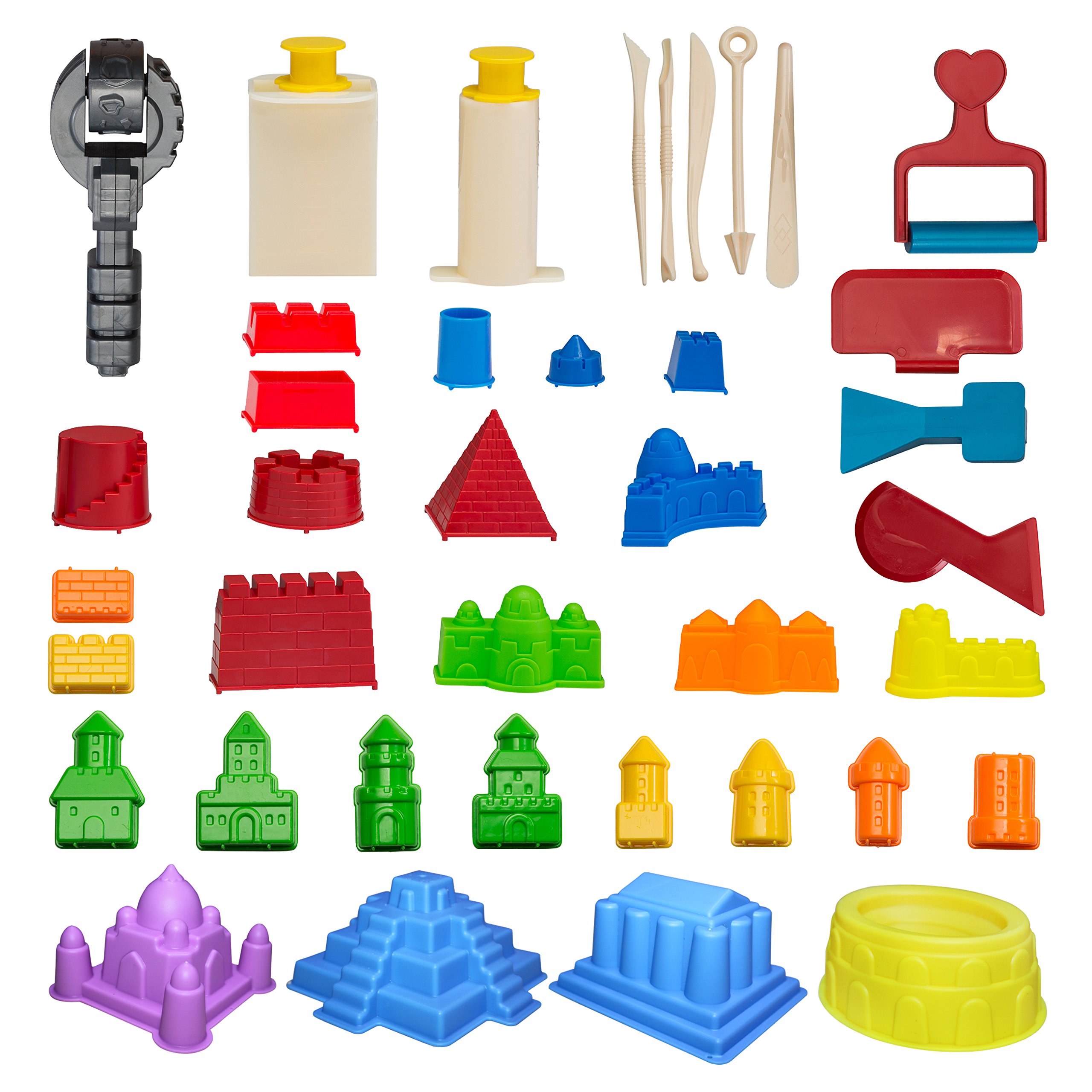 Premium 37-Piece Sand Castle Building Kit with Molds & Tools - Compatible with All Play Sand Brands - Includes Castle, Bricks & Wall Molds - Perfect for Beach, Backyard & Kids Outdoor Play (Sand Not Included)