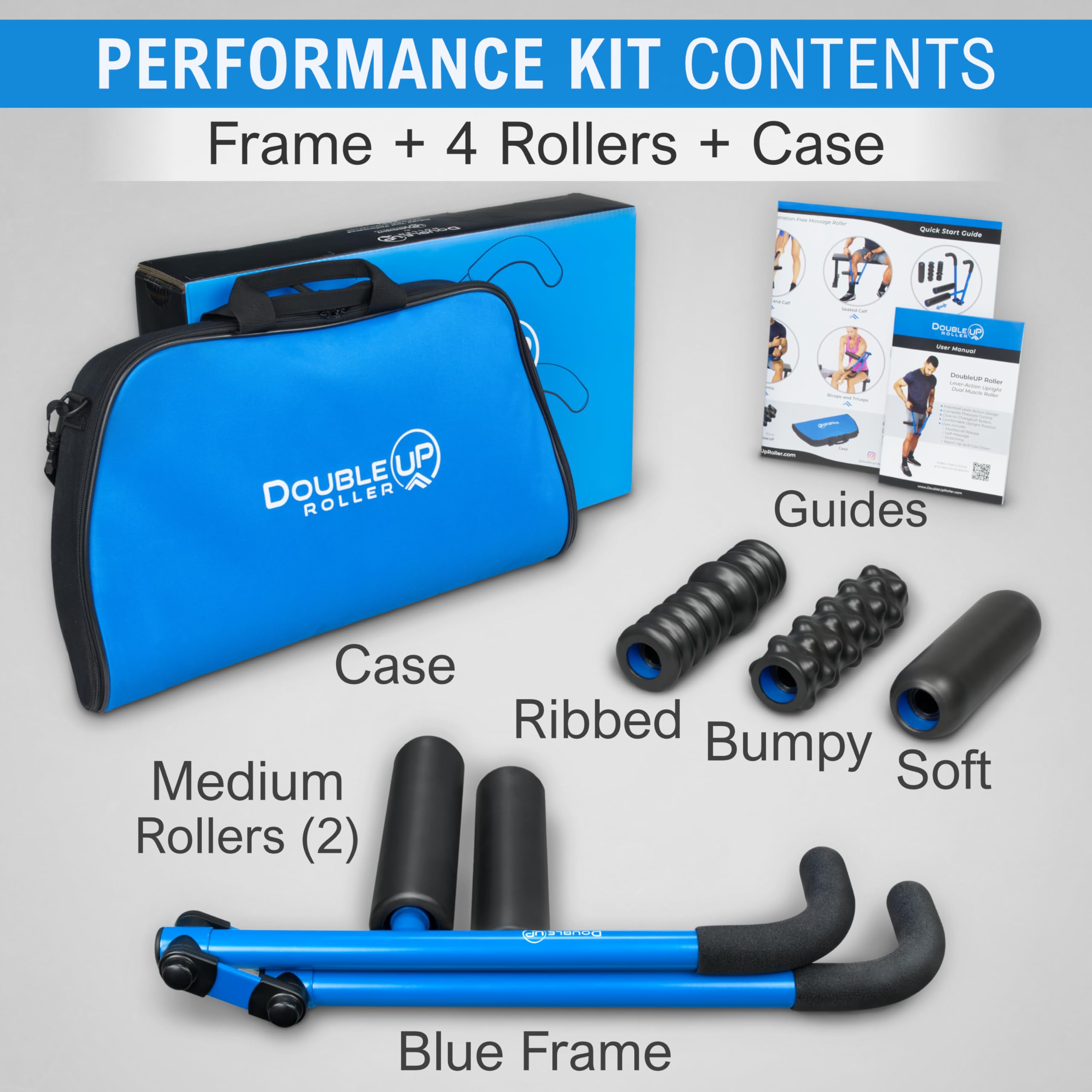 DoubleUP Roller Performance Kit - Deep Tissue Muscle Massager with Adjustable Lever-Action Pressure & Interchangeable Rollers for Athletes, Post-Workout Recovery & Pain Relief