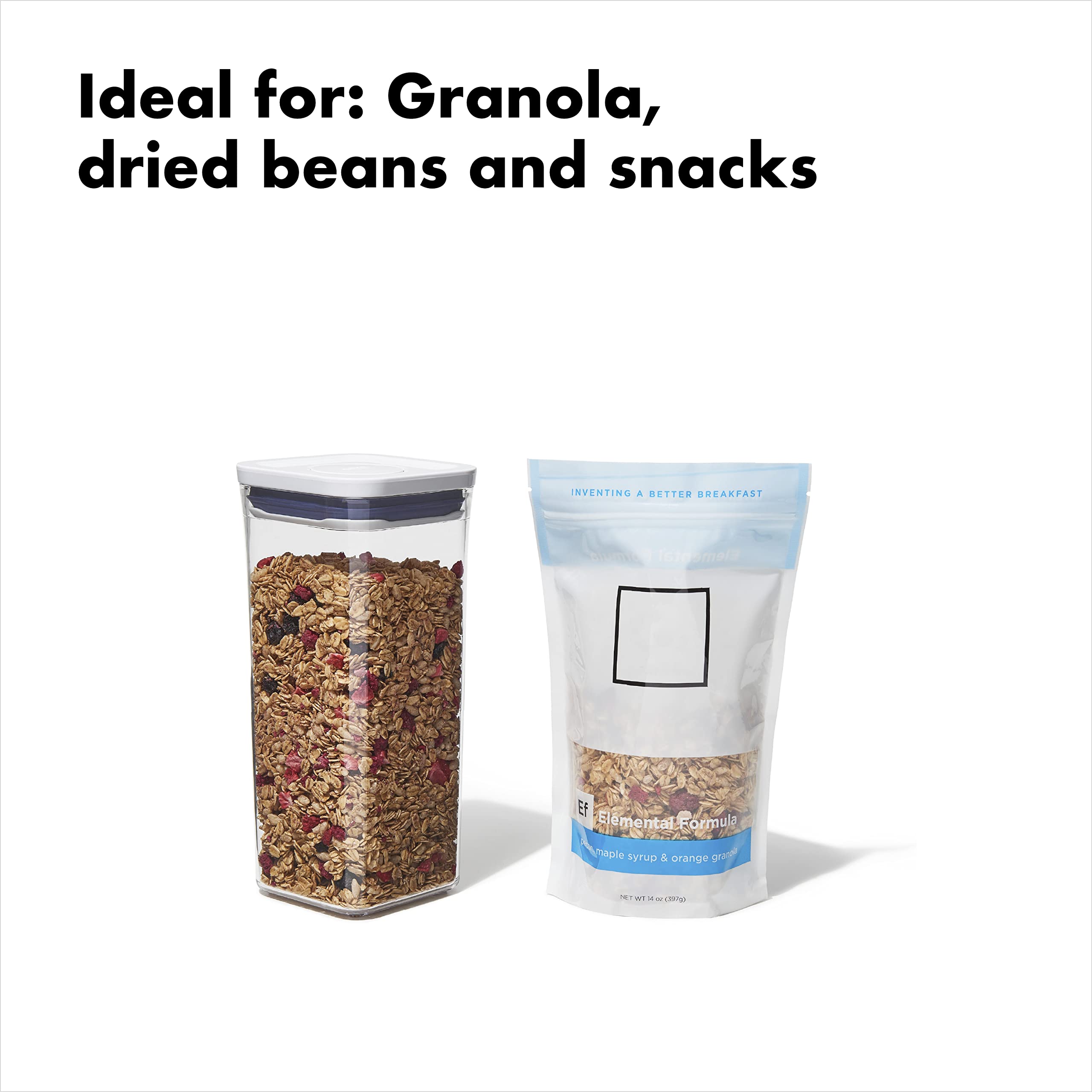 OXO Good Grips 1.7 Qt Airtight Food Storage Container - Small Square Medium POP Container for Granola, Dried Beans, Snacks - Perfect for Kitchen Pantry Organization & Fresh Food Storage