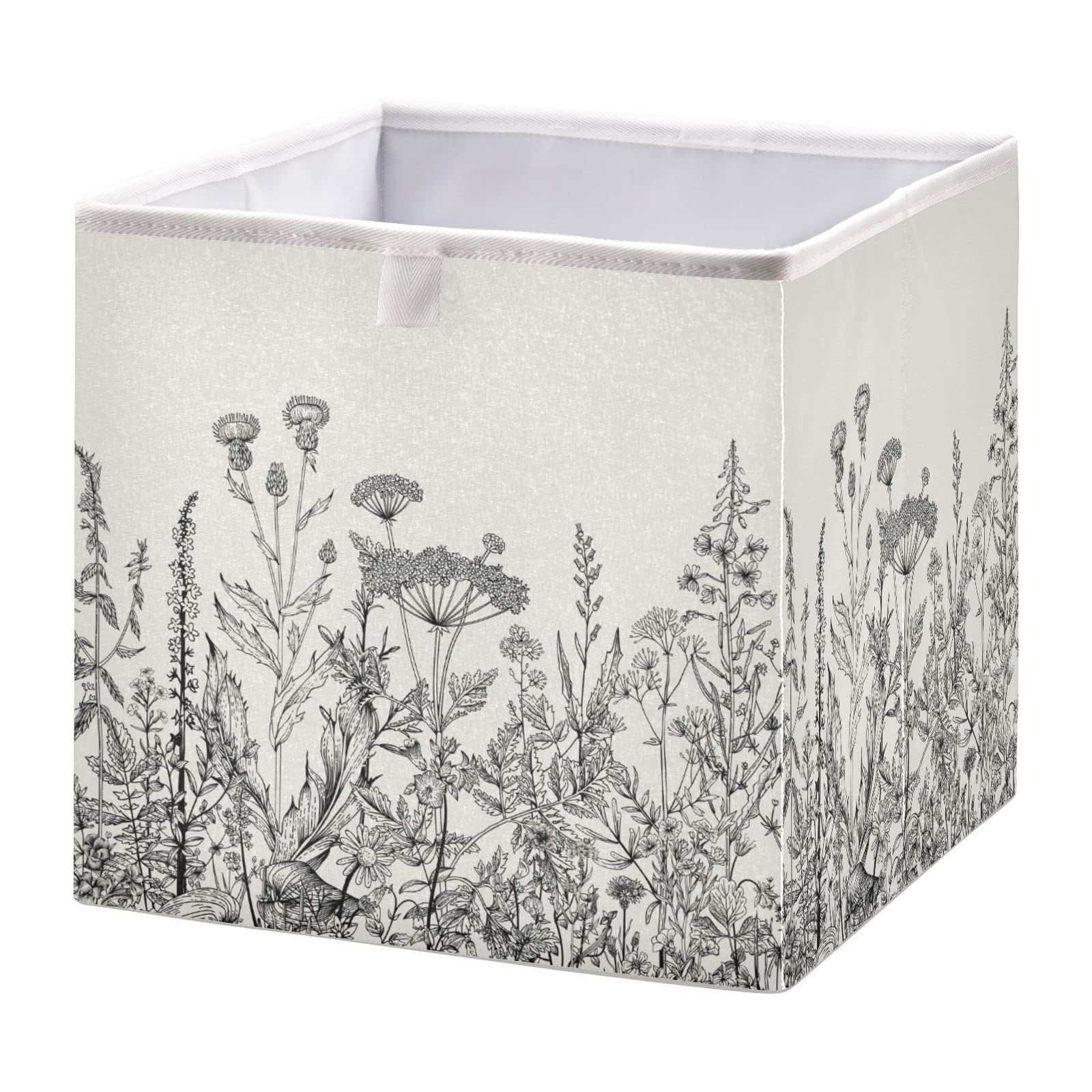 WELLDAY Foldable Storage Basket 11x11x11 Inches - Black White Floral Pattern Cube Bin for Home Organization | Perfect for Toys, Books, Shelves, Closet, Laundry & Nursery Decor | Space-Saving Storage Solution for Bedroom, Bathroom and Kids Room