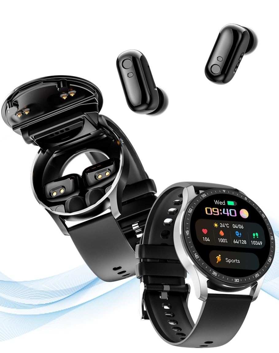 X10 Smart Watch with TWS Earbuds - Fitness Tracker with Heart Rate, Blood Pressure, SpO2 & Sleep Monitor - Waterproof Activity Watch for Men & Women - Compatible with iPhone, Samsung & Android Phones - Perfect for Workouts, Running & Daily Health Tracking