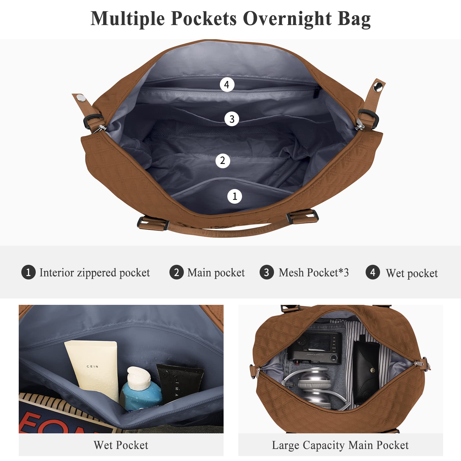 Best Women's Travel Duffel Bag - Carry On Weekender Overnight Bag in Sugar Brown | Perfect for Gym, Weekend Getaways & Business Trips | Lightweight & Durable Personal Item Bag