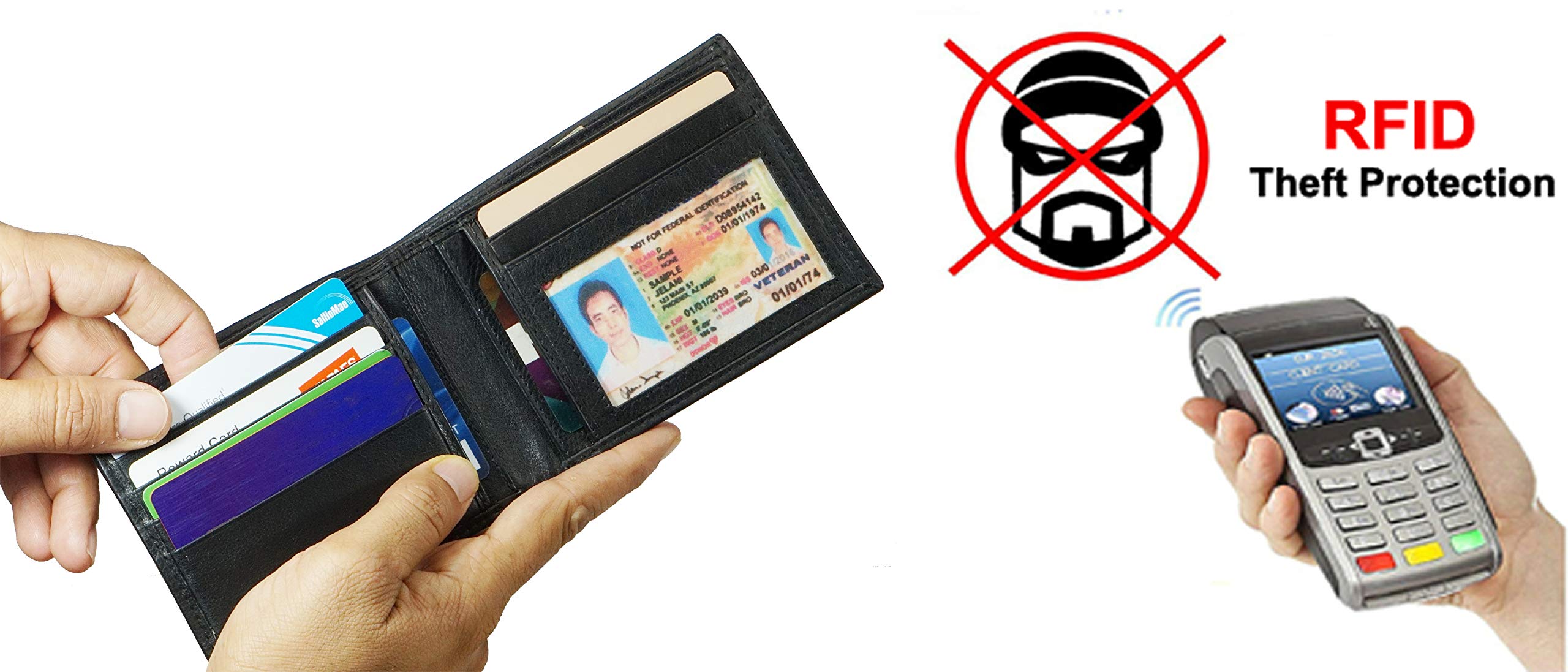 Slim RFID Blocking Bifold Wallet for Men - Secure & Stylish Black Leather Wallet - Perfect for Everyday Use, Travel & Business