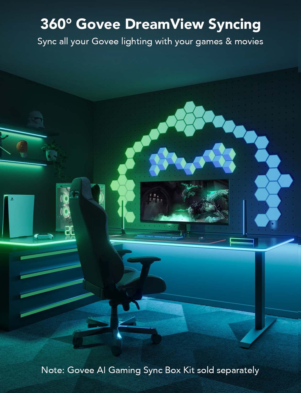 Govee RGBIC Gaming LED Strip Lights - 10ft Neon Rope Lights for Gaming Setup, PC Desk, Room Decor | Razer Chroma Sync, Smart App Control, Music Mode | Cuttable Design, 2.4G WiFi Only | Perfect for Gaming Battlestations, Streaming Backgrounds & Home Theater Lighting