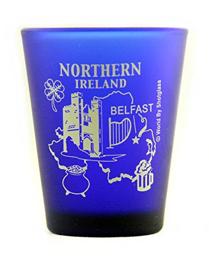 Northern Ireland Belfast Cobalt Blue Frosted Shot Glass - Elegant Whiskey & Liquor Glass for Parties, Gifts & Home Bar Decor