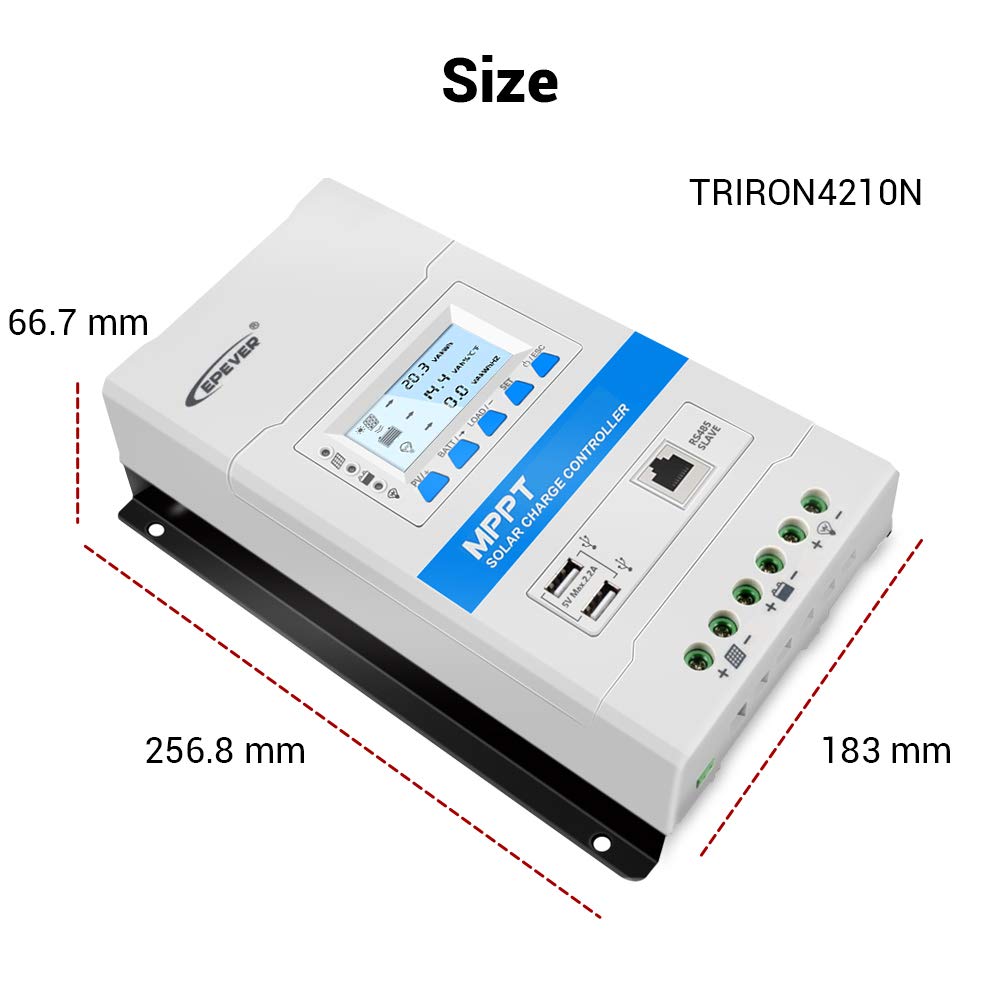 EPEVER 40A MPPT Solar Charge Controller 12V/24V Auto-Switch, 100V Max PV Input - LED/LCD Display with Dual USB Ports for Solar Panels, RV, Boats & Off-Grid Power Systems