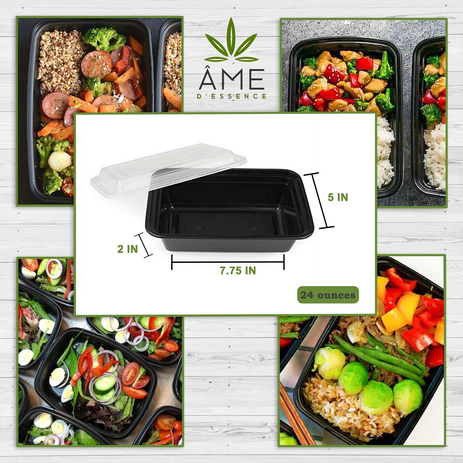 50-Pack 24 oz Disposable BPA-Free Plastic Meal Prep Containers with Lids - Microwave, Freezer & Dishwasher Safe 1-Compartment Bento Boxes for Lunch, Food Storage & Office Meal Prep