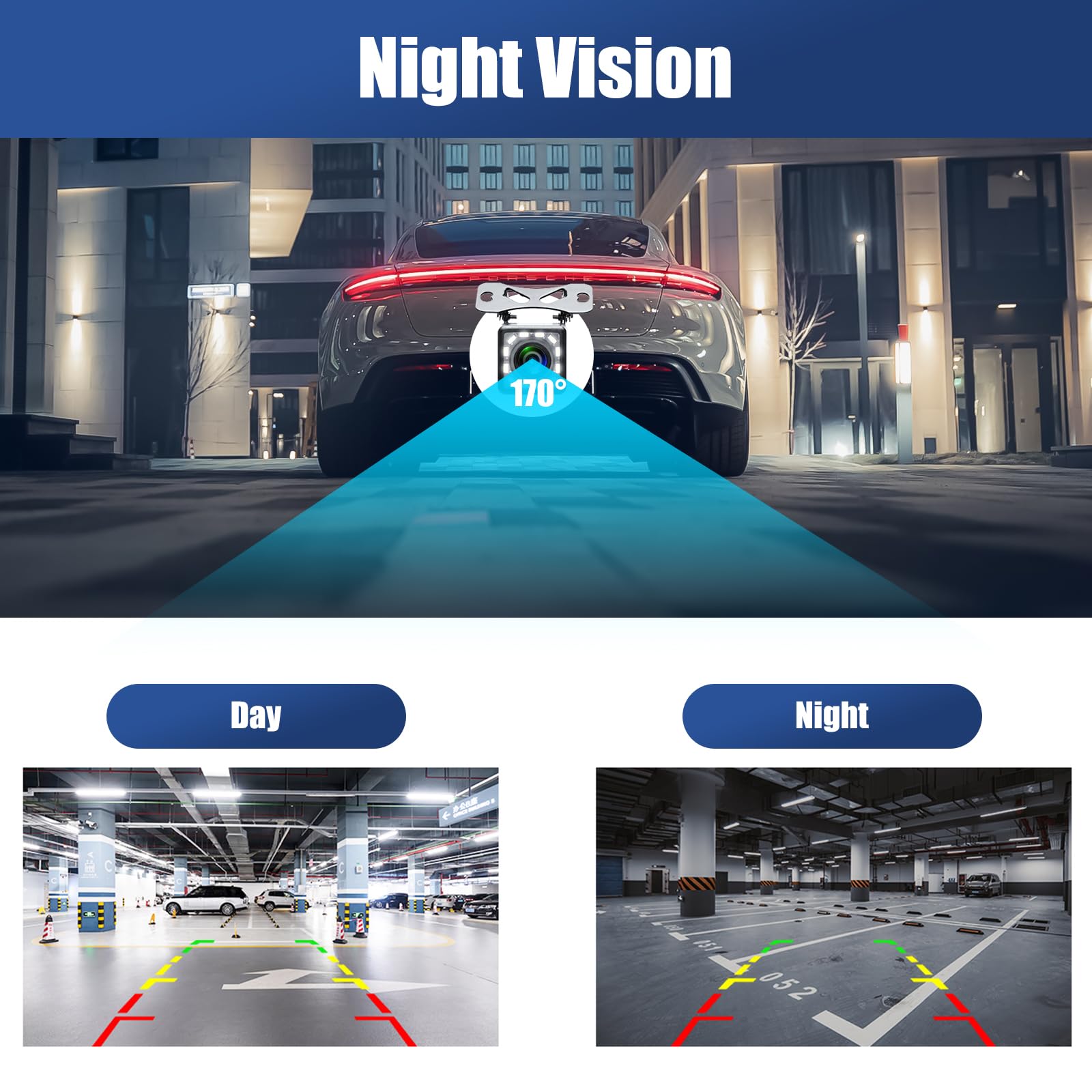 12-LED Night Vision IP66 Waterproof Car Backup Camera - Wide Angle Reversing Parking Camera for Cars, Trucks, Vans, SUVs & RVs - Perfect for Safe Parking, Reversing & Night Driving