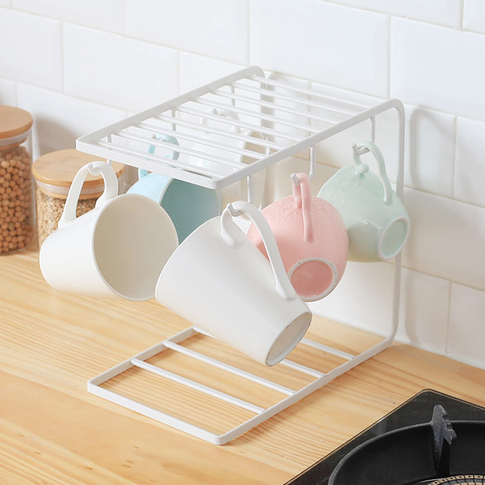 EXCLUZO Mug Holder Stand with 6 Hooks - Countertop Coffee Cup Organizer for Home & Store Display - Perfect for Kitchen, Office, and Retail Shop Organization