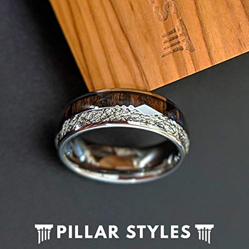 Tungsten Meteorite Wedding Band for Men - 8mm Koa Wood Ring with Arrow Inlay - Durable Meteorite & Wood Anniversary Gift for Him - Perfect for Outdoor Adventures, Weddings & Special Occasions