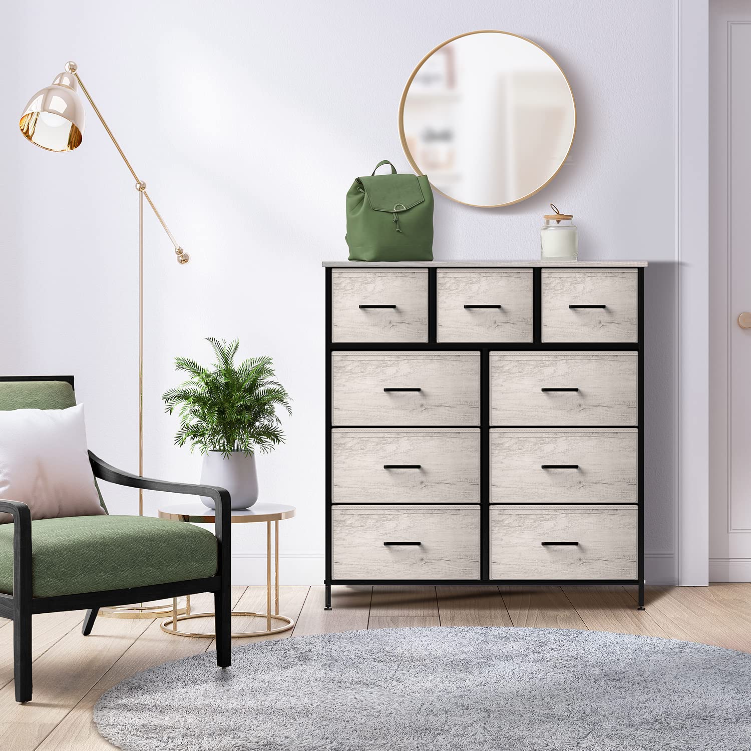 Sorbus 9-Drawer Dresser Organizer - Faux Wood Storage Chest for Clothes & Accessories - Bedroom, Closet, Dorm Room Furniture with Steel Frame & Wood Top - Perfect for Small Spaces, Apartment Living & Home Organization