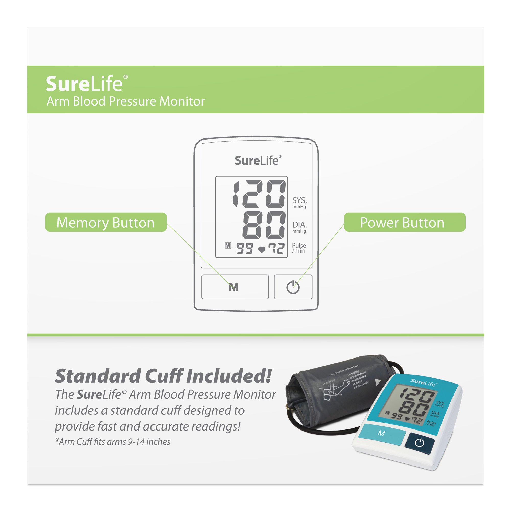 SureLife Classic Arm Blood Pressure Monitor with Regular Cuff - Accurate Digital BP Machine for Home Use (1 per Box) - Ideal for Daily Health Monitoring & Heart Care