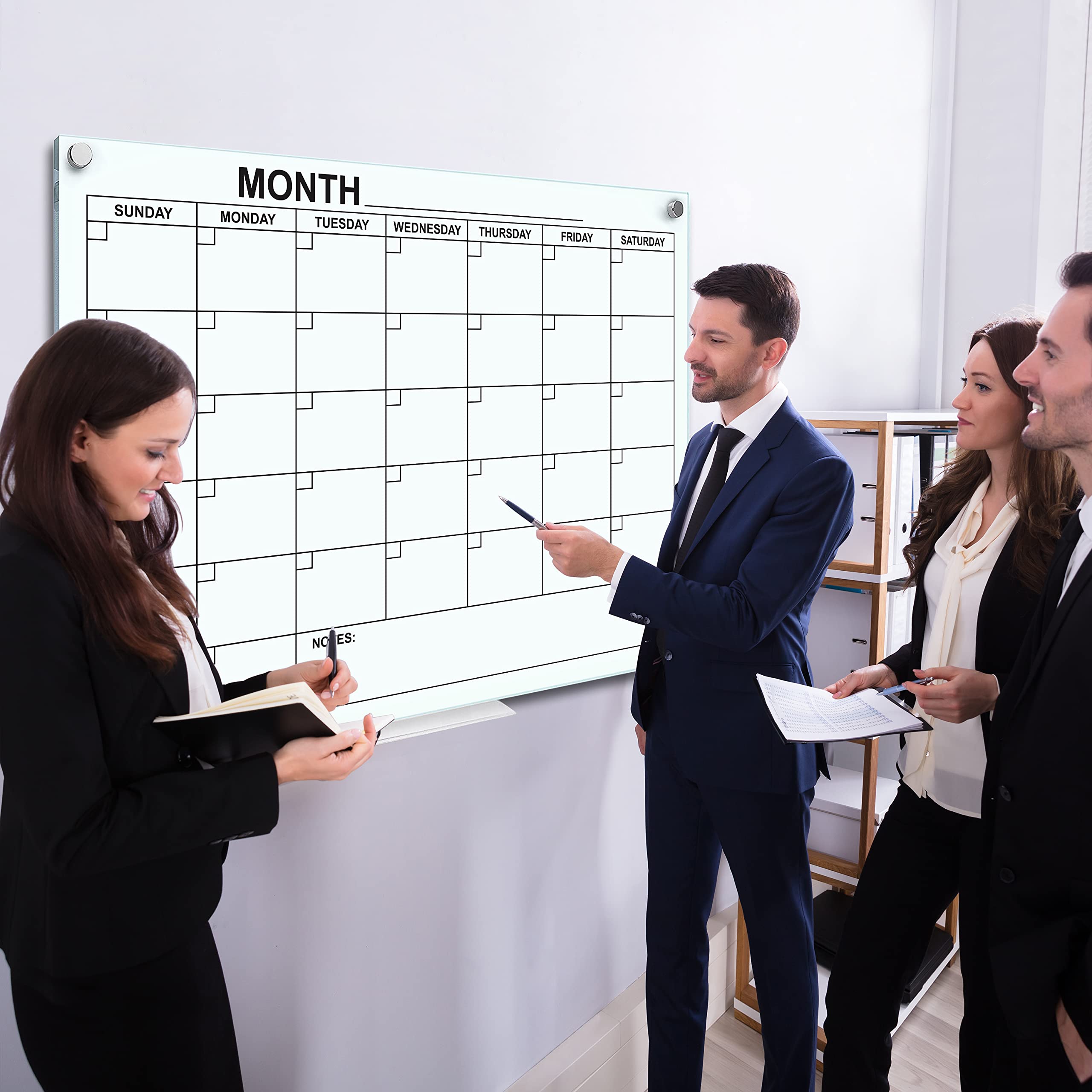 34x46 Inch Magnetic Glass Whiteboard Monthly Planner - Large Dry Erase Wall Calendar for Home & Office with Marker Tray | Perfect for Scheduling, Project Management & Family Organization