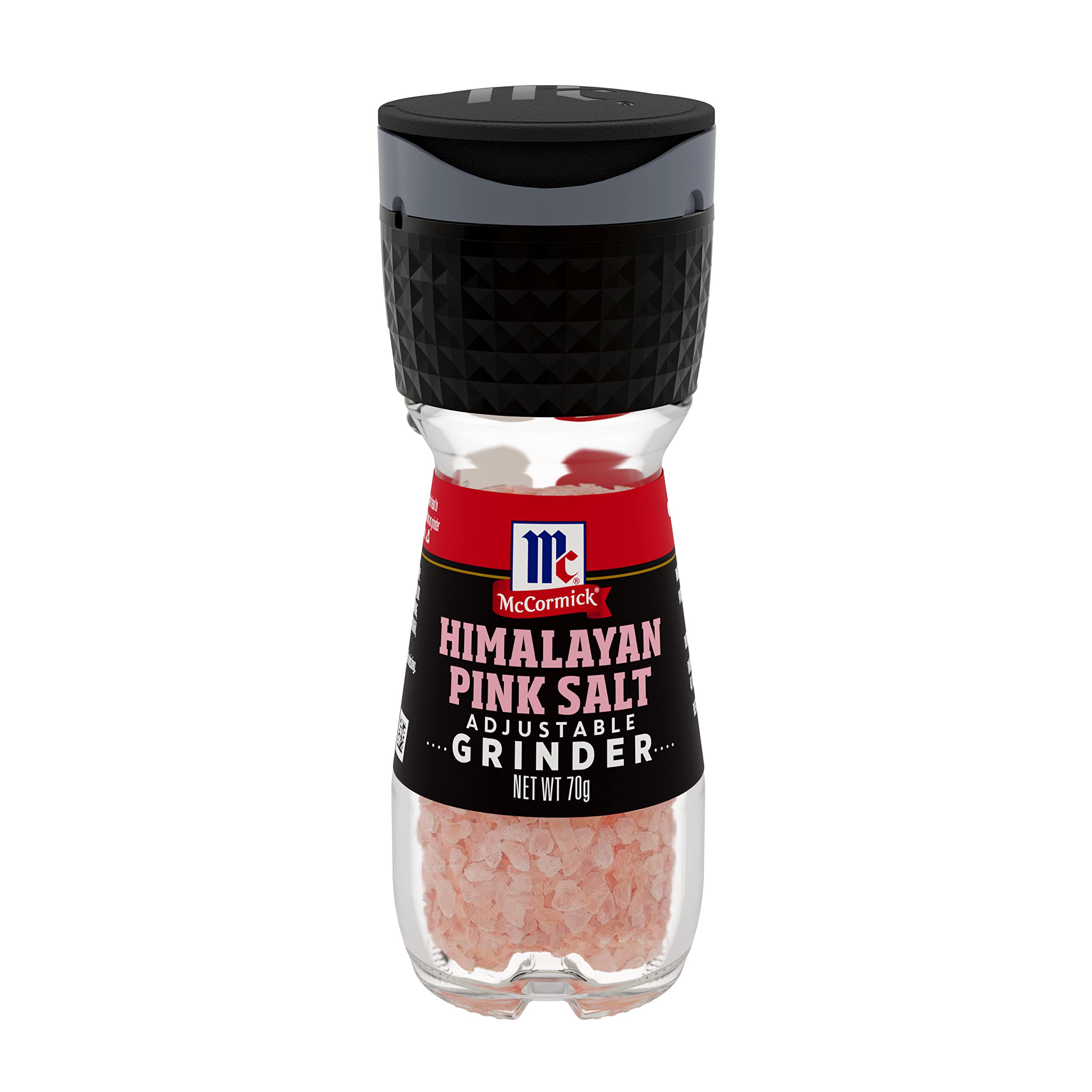 McCormick Himalayan Pink Salt Grinder Refillable Glass Bottle, 2.5 oz - Pure Natural Gourmet Sea Salt for Cooking, Seasoning & Table Use
