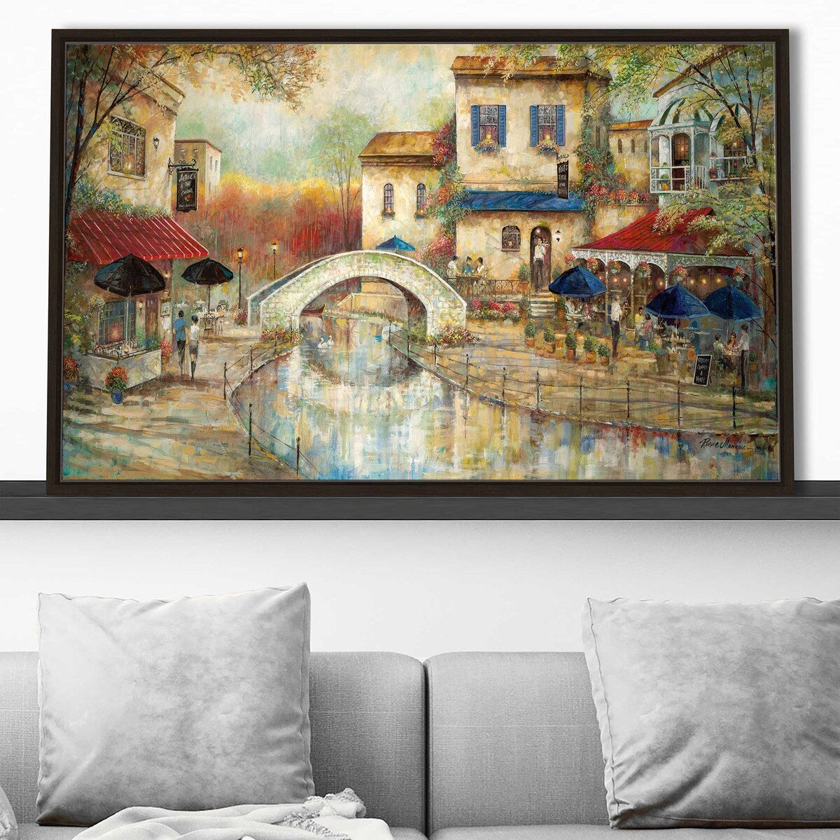 Arthurs by The Canal - Ruane Manning Floating Canvas Art Print - Perfect for Living Room, Bedroom & Office Decor