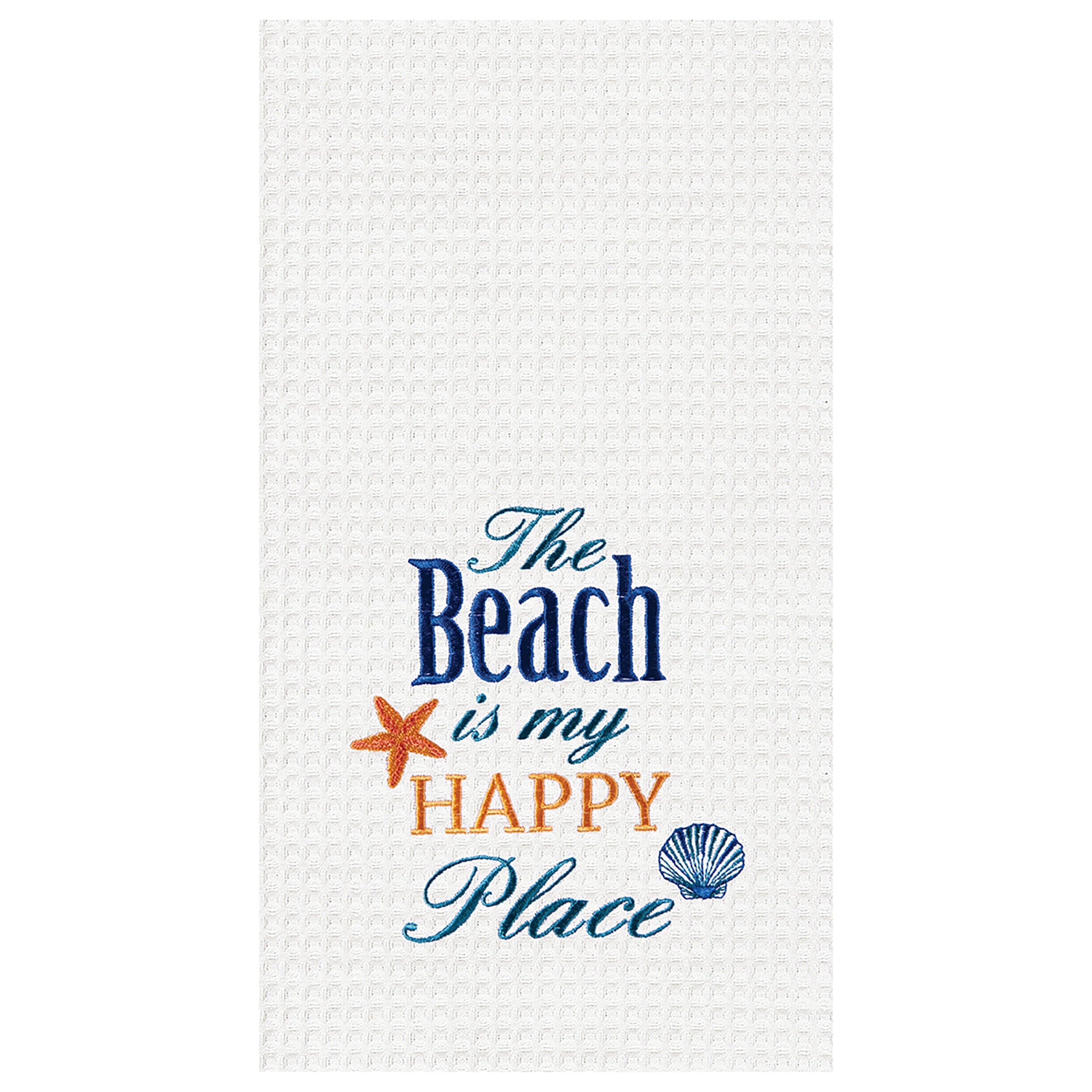 C&F Home 'Beach is My Happy Place' Cotton Waffle Weave Kitchen Towel Set - Absorbent Dish Towels for Kitchen Decor, Coastal Beach Housewarming Gift - Perfect for Beach Houses, Coastal Kitchens & Summer Entertaining
