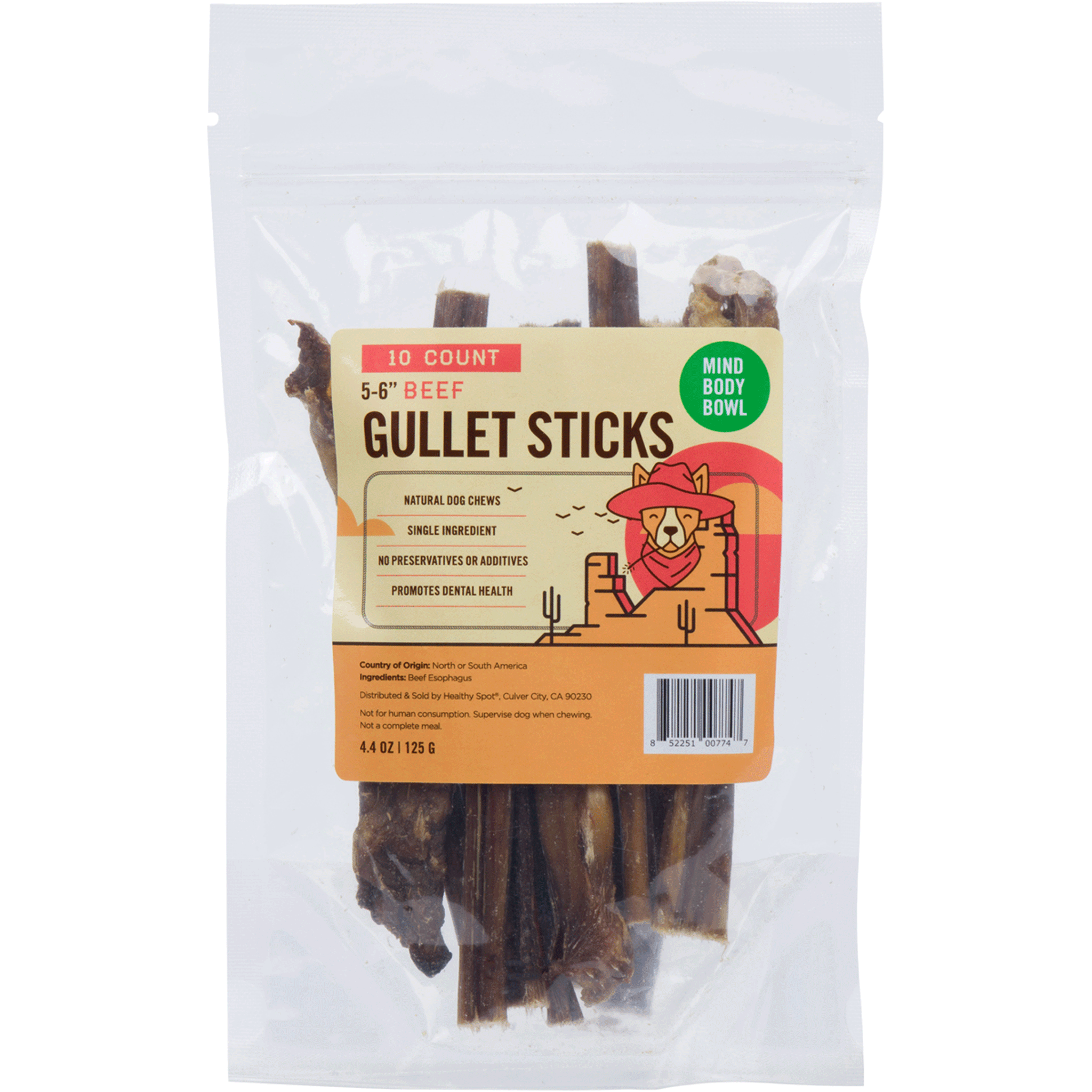 Natural Mind Body Bowl Beef Gullet Sticks for Dogs - 10 Count | Healthy Dog Treats for Dental Care & Training Rewards | Perfect for Chewing, Teething Puppies & Adult Dogs