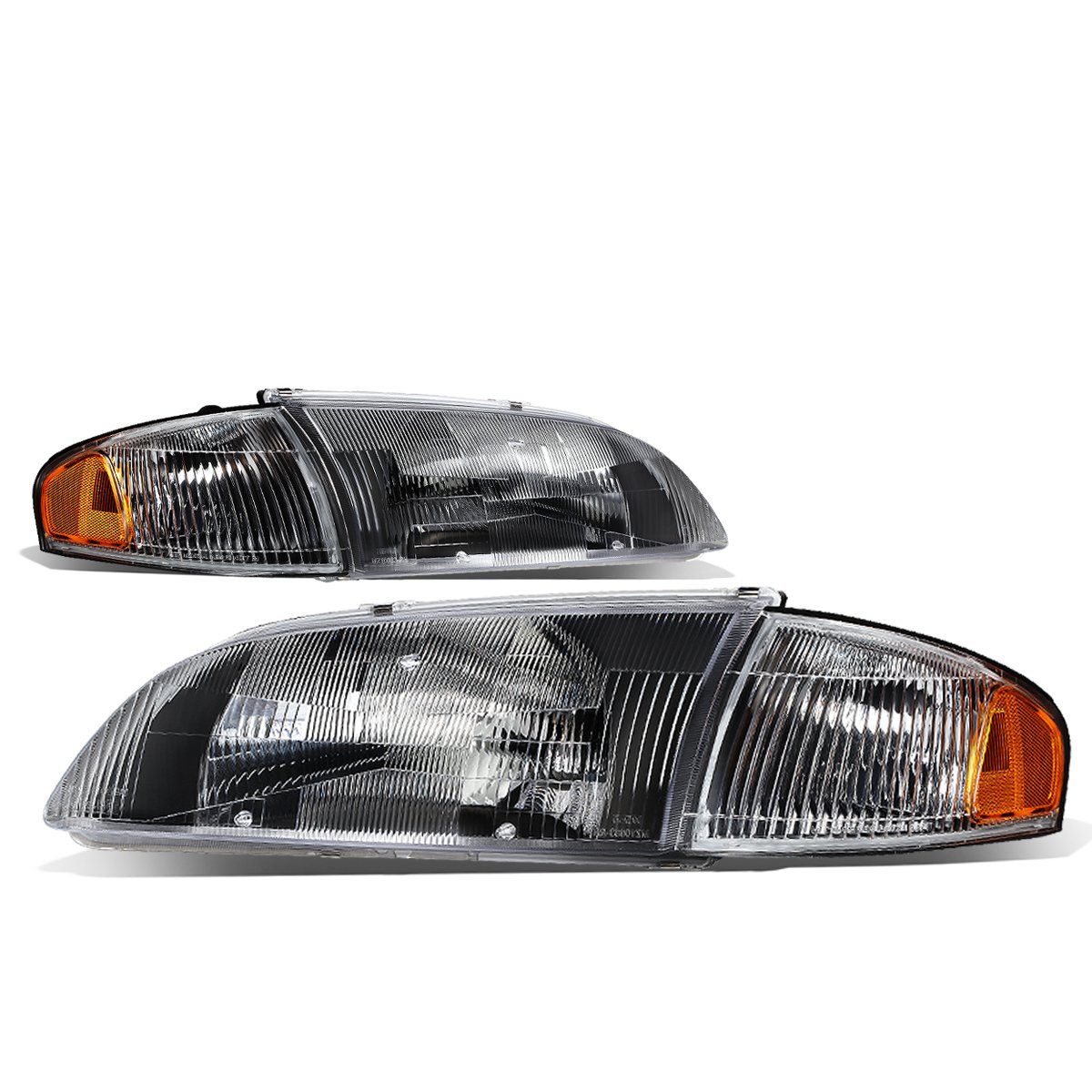 DNA Motoring HL-OH-063-BK-AM Black Housing Headlights & Corner Lights for 1998-1999 Mazda 626 - Upgrade Your Car's Style & Visibility for Night Driving