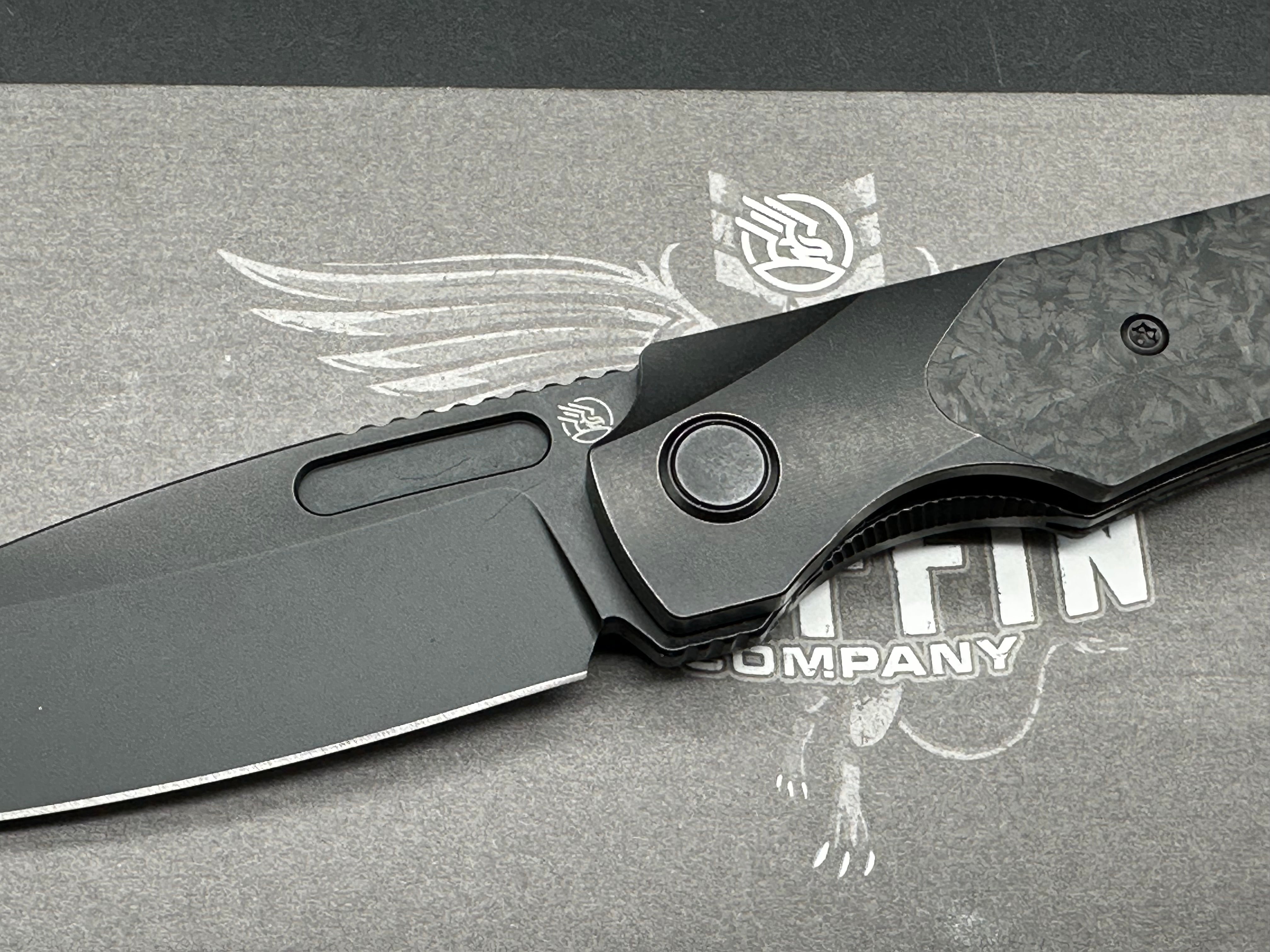 Premium Griffin X Series Folding Knife - Blackwashed CPM Magnacut Blade, Titanium Bolster Lock & Marbled Carbon Fiber Handle | EDC, Outdoor Survival, Camping & Tactical Use