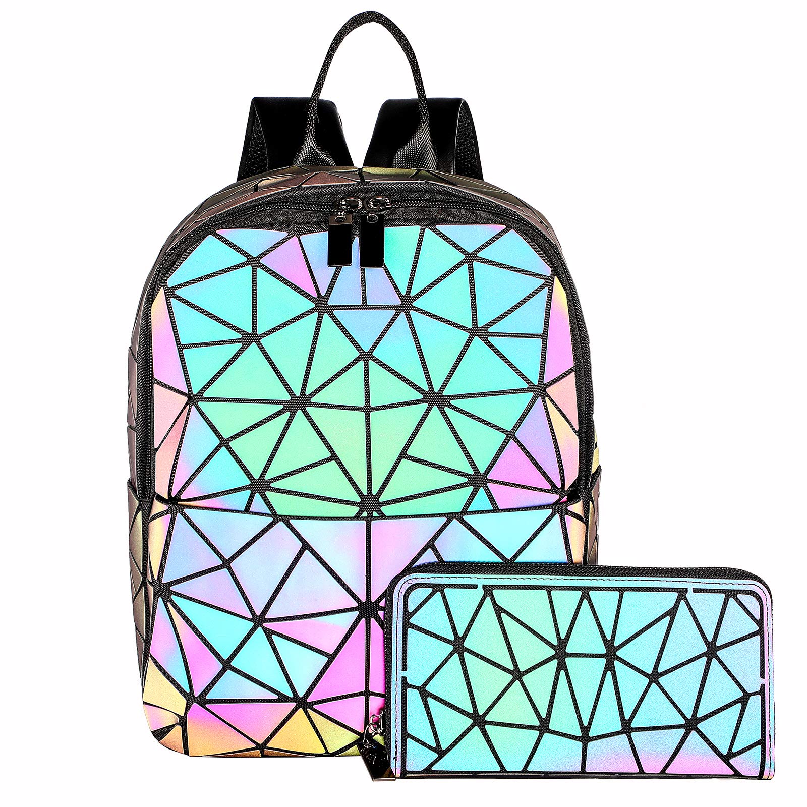 LOVEVOOK Geometric Luminous Crossbody Bag for Women - Holographic Reflective Purse with Wallet - Perfect for Night Out, Parties, and Festival Accessories
