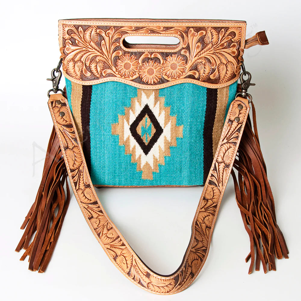 Handmade Turquoise Aztec Floral Tooled Leather Purse - Boho Chic Crossbody Bag for Women | Perfect for Festivals, Parties & Everyday Use