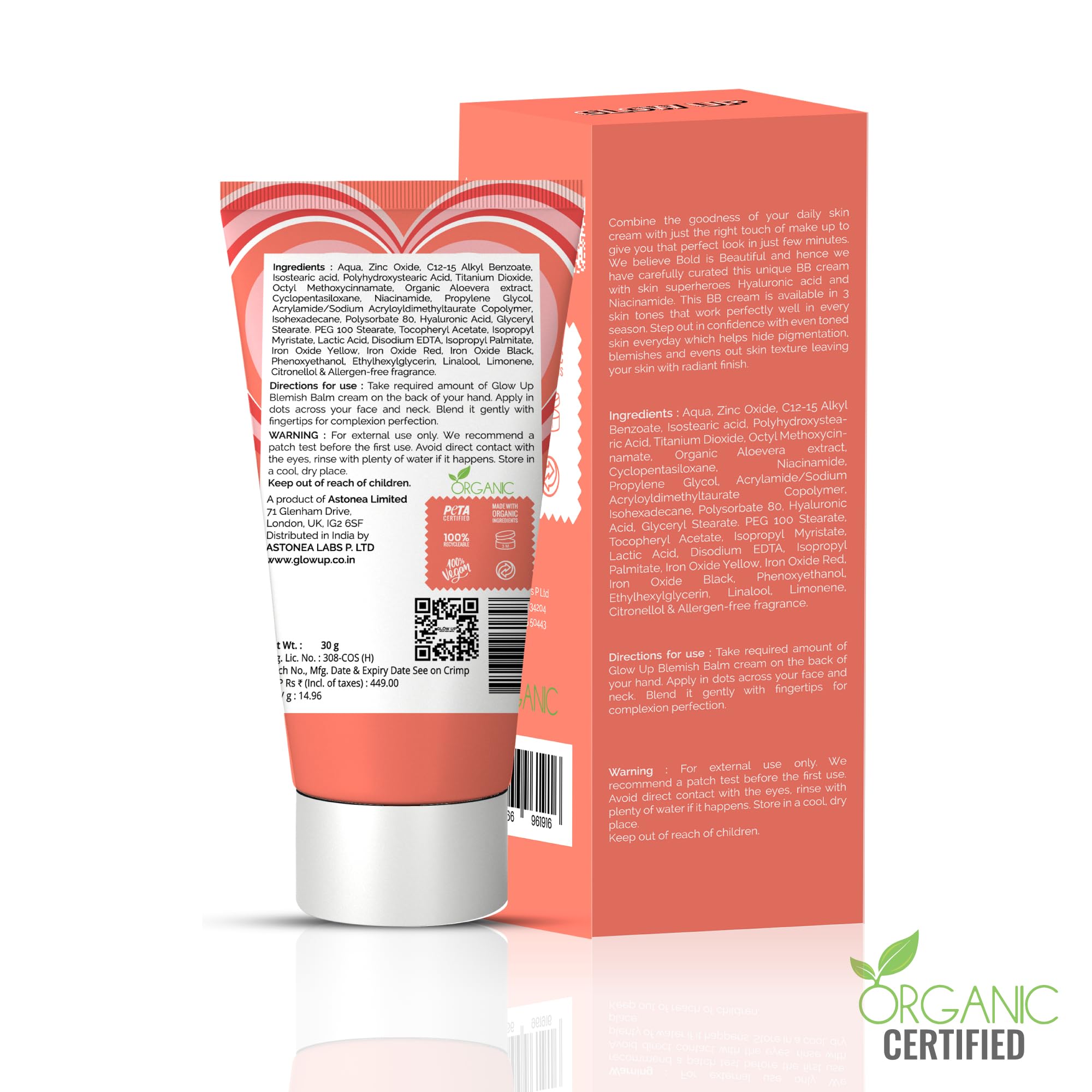 GLOW UP BB Cream 30g - Natural Hydration with Hyaluronic Acid & SPF 15 | Instant Spot Coverage & Lightweight Makeup Glow for Men & Women | Perfect for Daily Wear, Travel & On-the-Go Touch-Ups