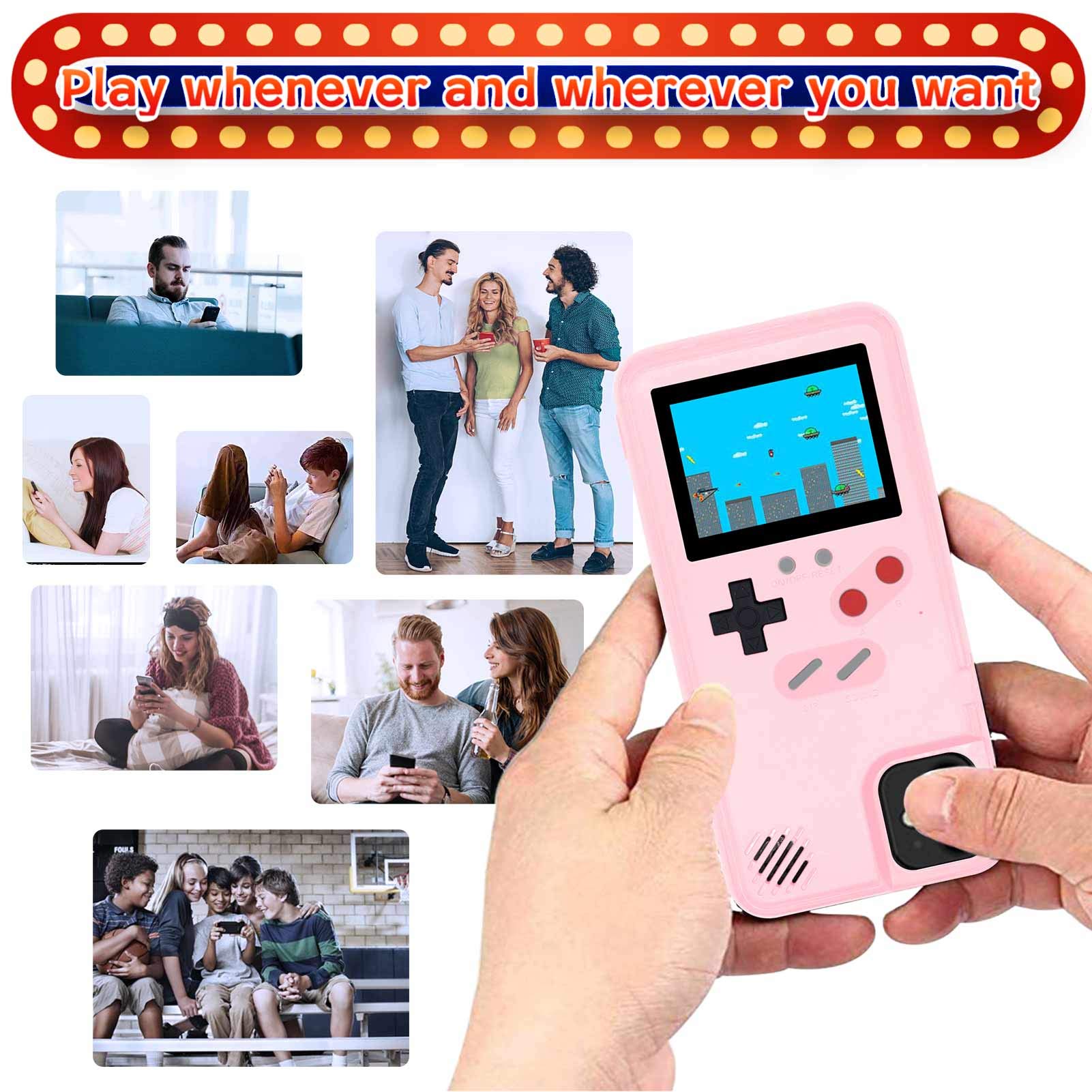 LucBuy Retro Game Console Case for iPhone 13 Pro Max - Self-Powered Protective Cover with 36 Classic Games, Full Color Display & Shockproof Bumper (Pink) | Perfect for Gaming Enthusiasts & Nostalgic Entertainment On-the-Go