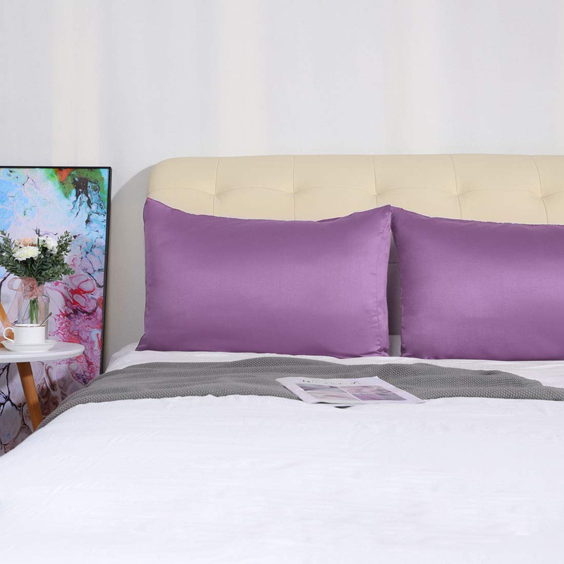 uxcell 2 Pack Purple Silk Satin Pillowcase for Hair & Skin Care - Cooling, Soft, Breathable Travel Size 14x20 Inch Sateen Pillow Cover with Envelope Closure - Perfect for Beauty Sleep & Travel