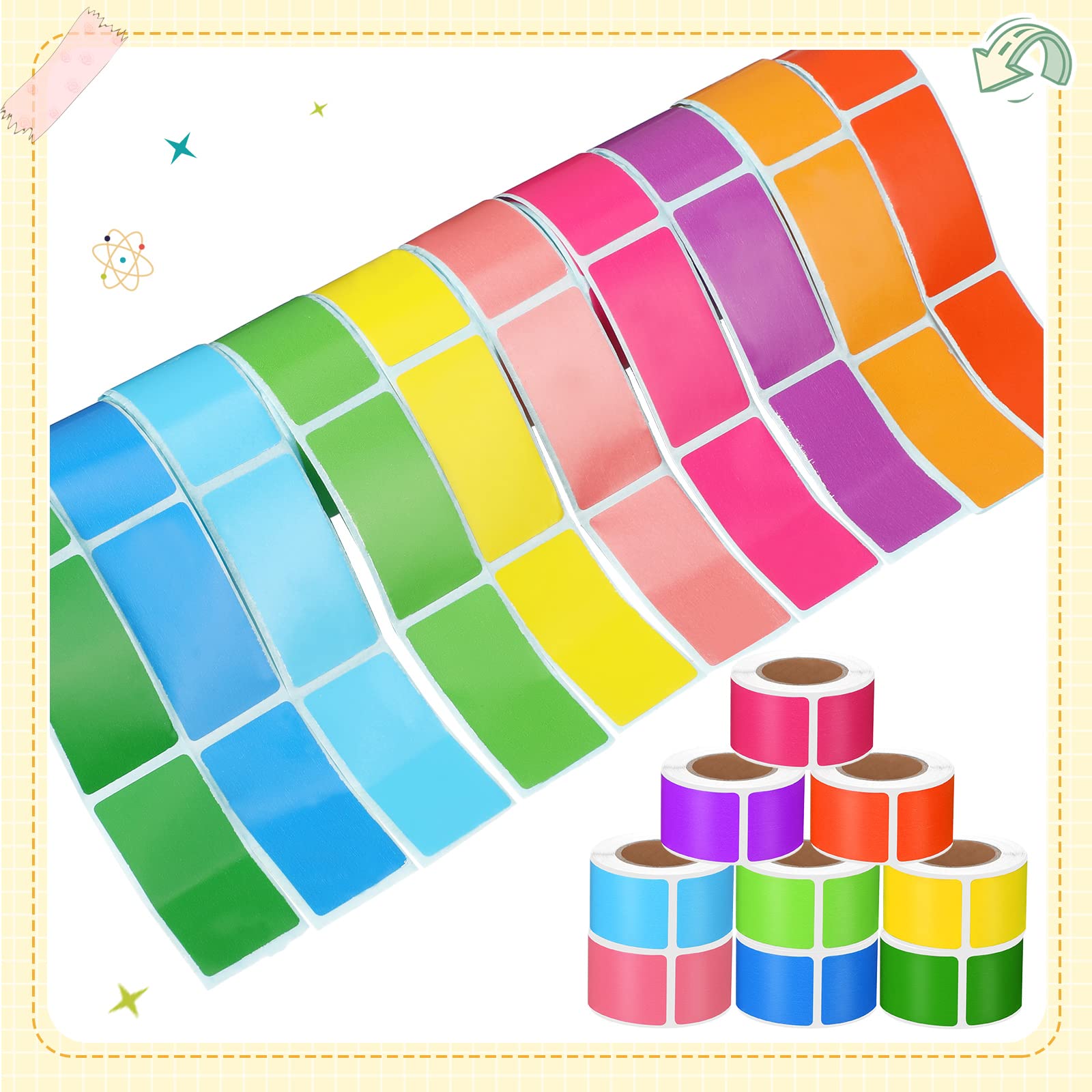 1000 Pcs Color Coding Sticker Labels - 10 Bright Colors Self Adhesive Rectangle Labels for Folders, Boxes & Organizing (0.75