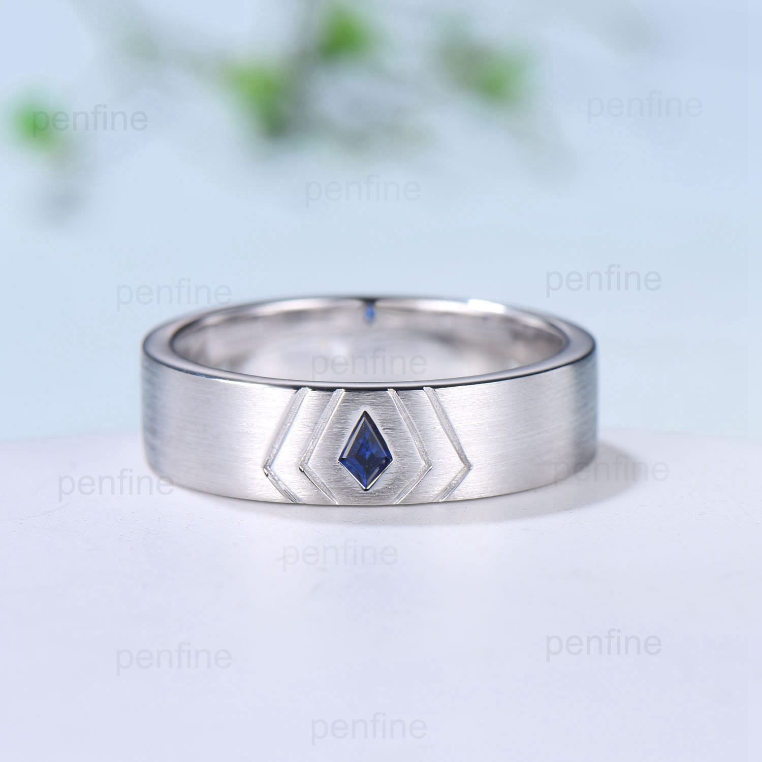 Howl's Moving Castle Men's Ring - 6mm Kite Cut Sapphire Wedding Band in Silver & White Gold - Matching Couple Rings for Him & Her - Perfect Gift for Anime Fans, Cosplay, and Fantasy Weddings