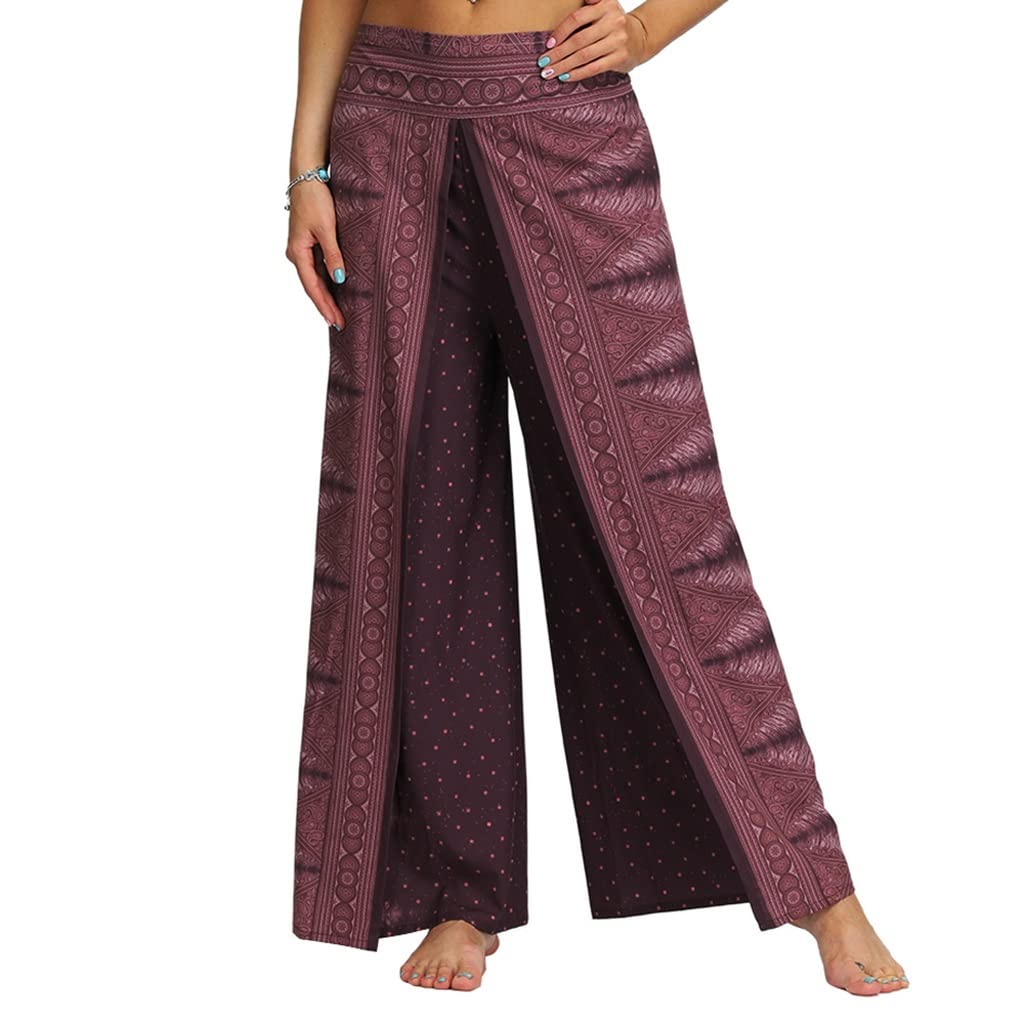 WPYYI Women's Harem Pants with Slit - Wide Leg Yoga Pants, Boho Hippie Beach Pants for Casual Wear | Perfect for Yoga, Beach Outings & Festival Fashion