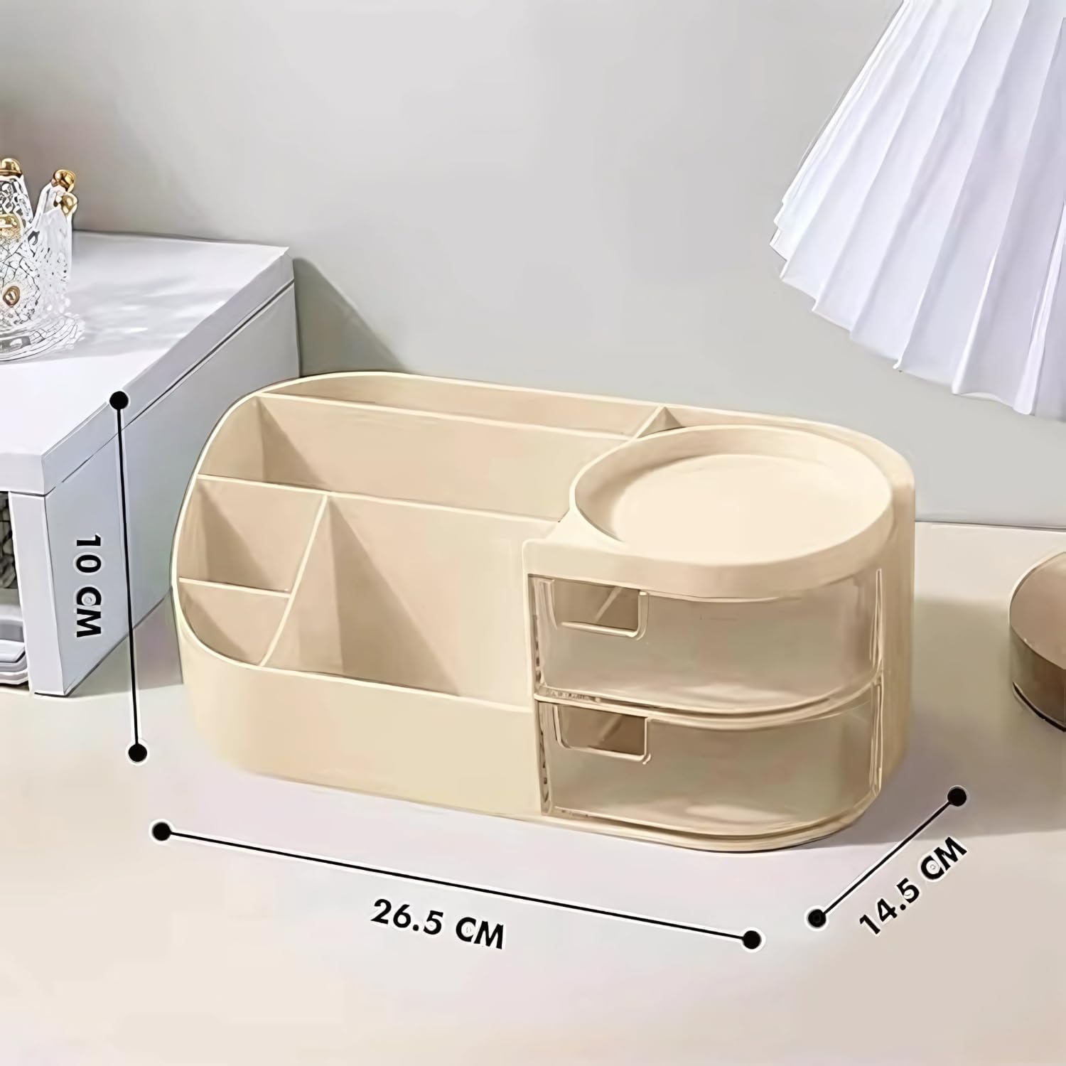 Elegant Makeup Organizer with Clear Drawers - Cosmetic & Skincare Storage Box for Vanity, Bathroom, and Travel (Cream) | Perfect for Organizing Lipsticks, Brushes, and Beauty Products