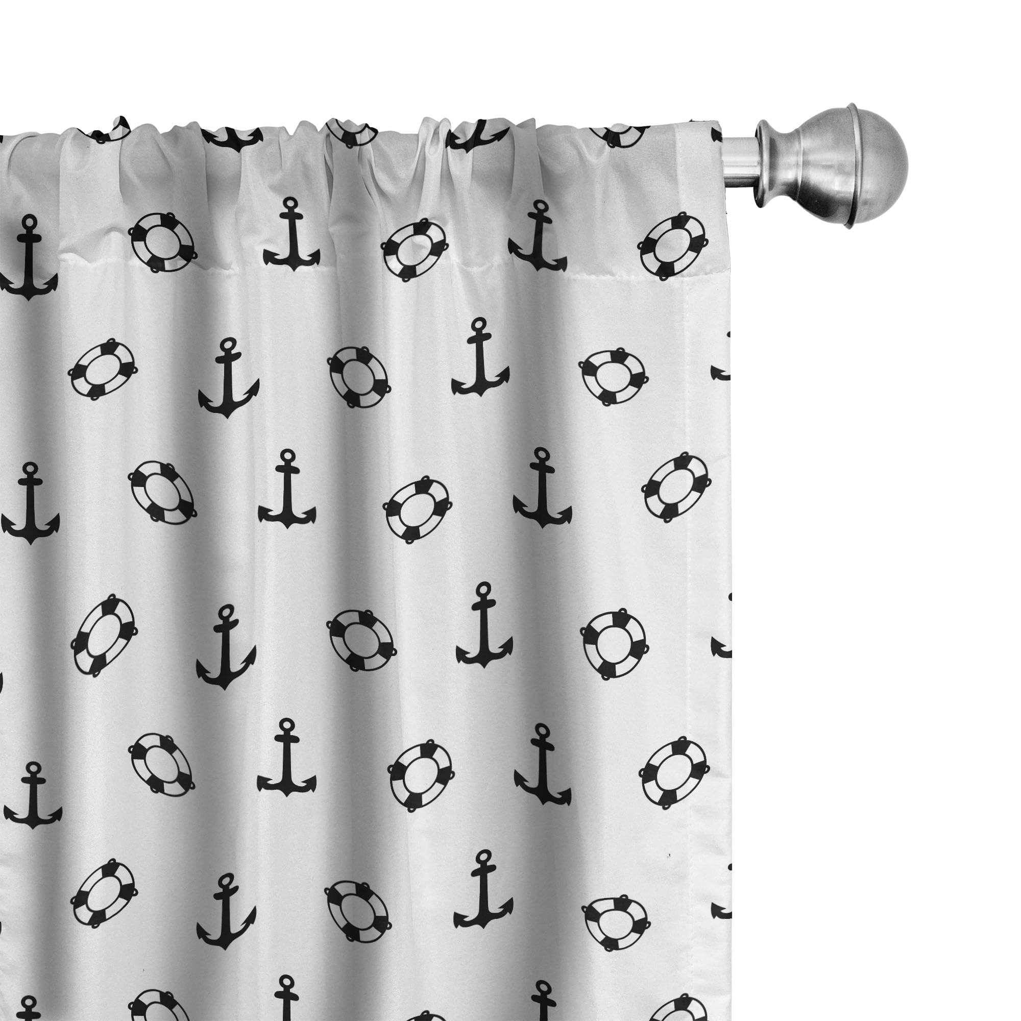 Ambesonne Nautical Themed Curtains - Anchor & Ocean Pattern Black White Window Drapes - 28