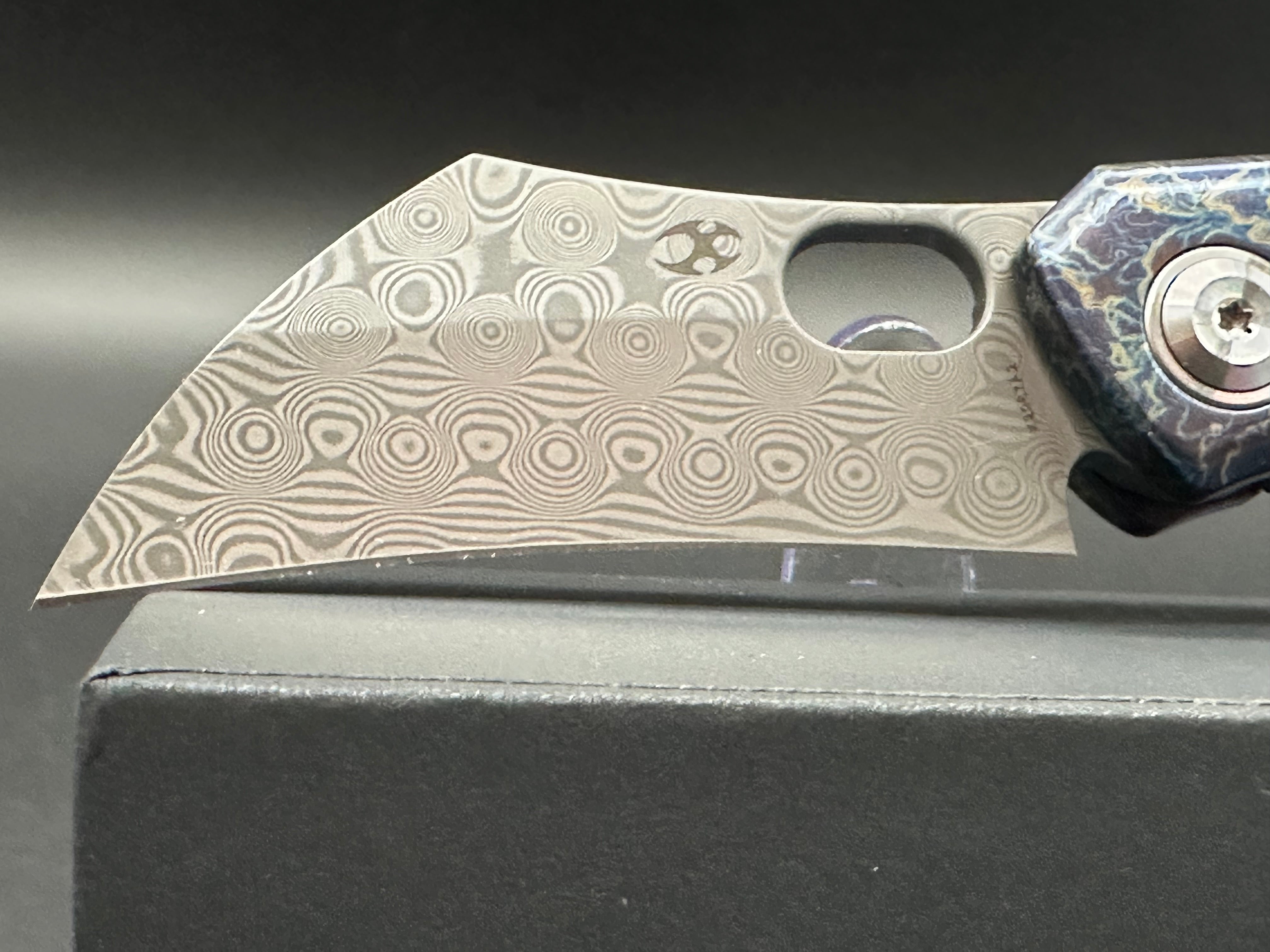 KANSEPT OSPREY Lightning Strike Titanium Handle Damascus Folding Knife - EDC, Outdoor Survival & Camping Gear for Collectors & Enthusiasts