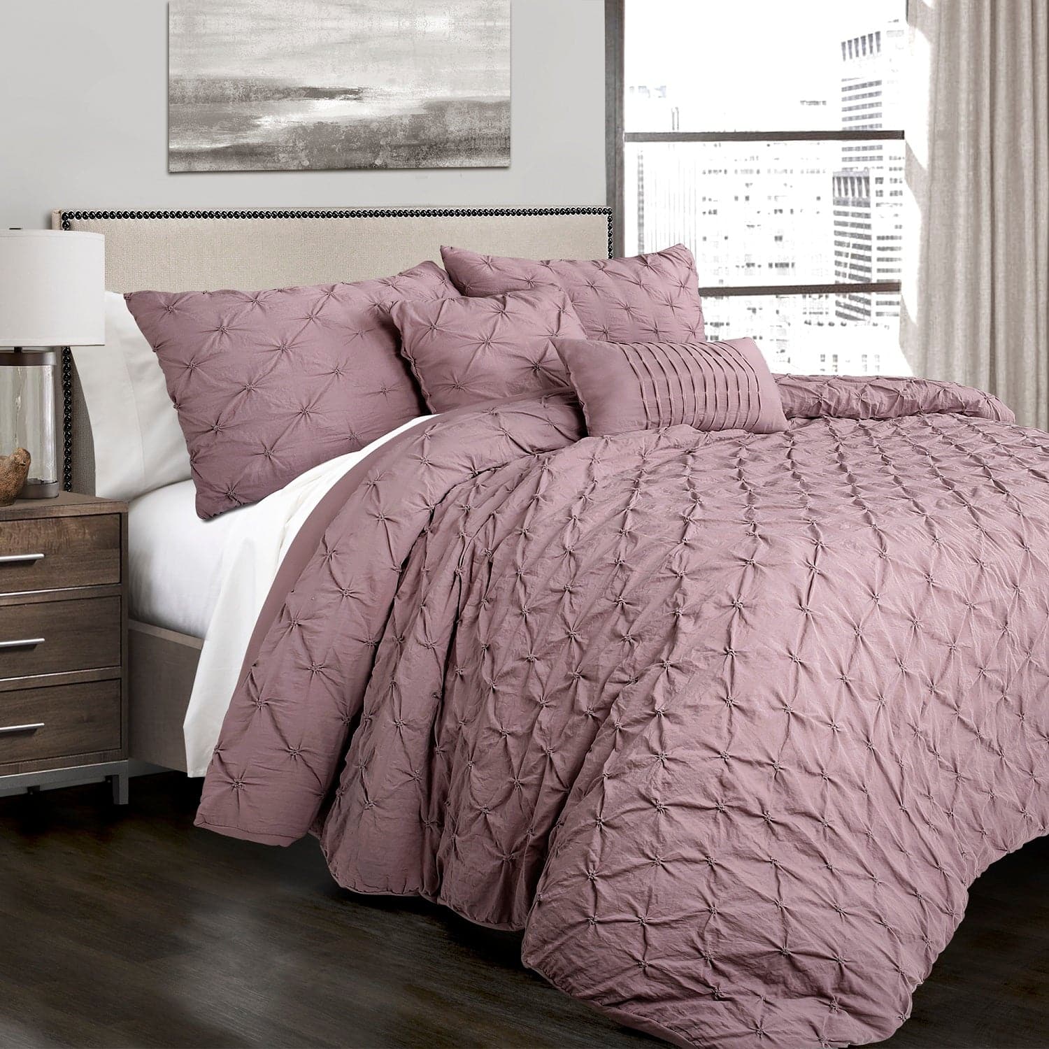 Ravello Pintuck 5-Piece Comforter Set - Queen Size Bedding with Pillow Shams - Luxury Soft Microfiber for Cozy Bedroom Decor