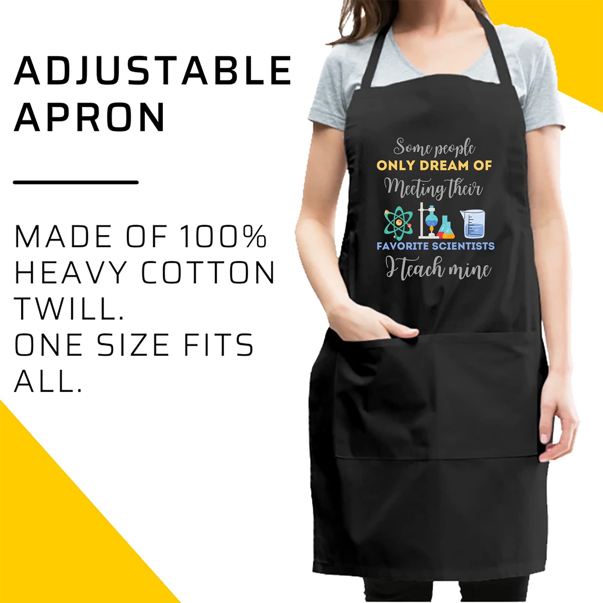 Science Teacher Apron - Black Teaching Apron for Biology, Chemistry & Physics Educators - Adjustable One Size Fits All - Perfect for Classroom, Lab & Kitchen Use