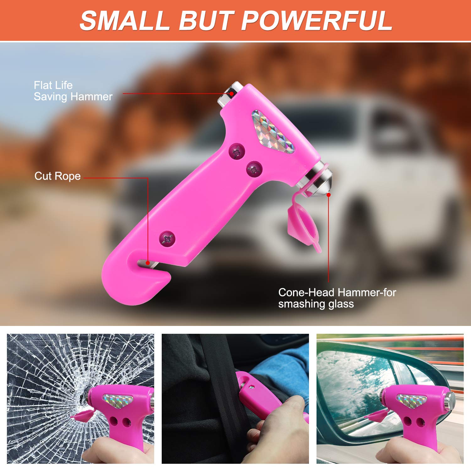 THINKWORK Pink Car Emergency Kit for Women - 10FT Jumper Cables, First Aid Kit, Safety Hammer & Tow Rope | Perfect Roadside Assistance Gift for Teen Girls & Ladies | Essential Vehicle Safety Accessories for Travel & Commuting