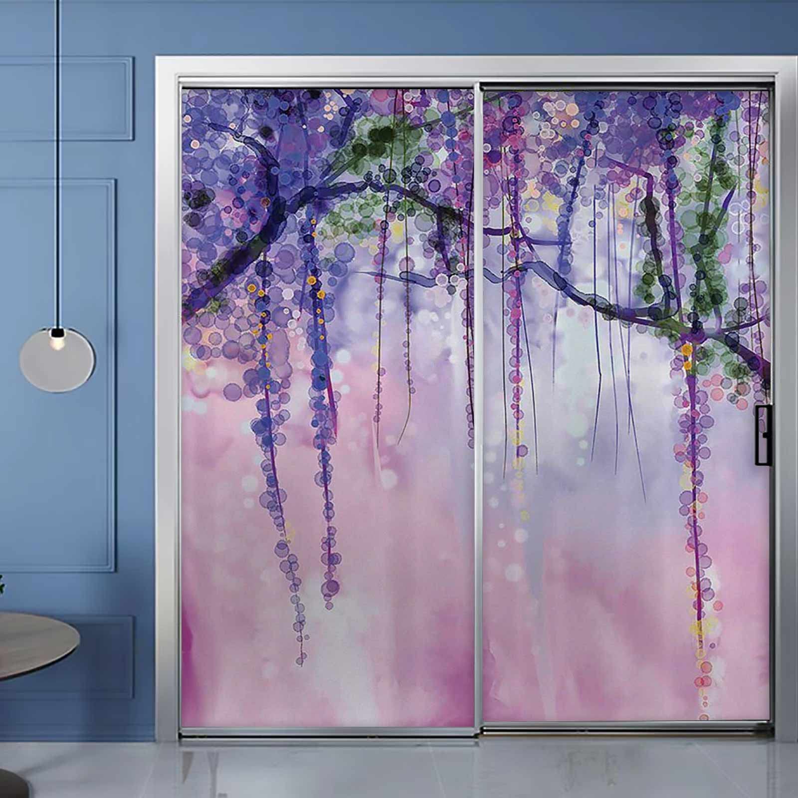 Navy Lilac Aubergine Blue Violet Stained Glass Window Film - Static Cling Watercolor Flower Design for Home, Bedroom, Bathroom, Kitchen & Office Decor | Perfect for Privacy, Light Filtering & Decorative Accents