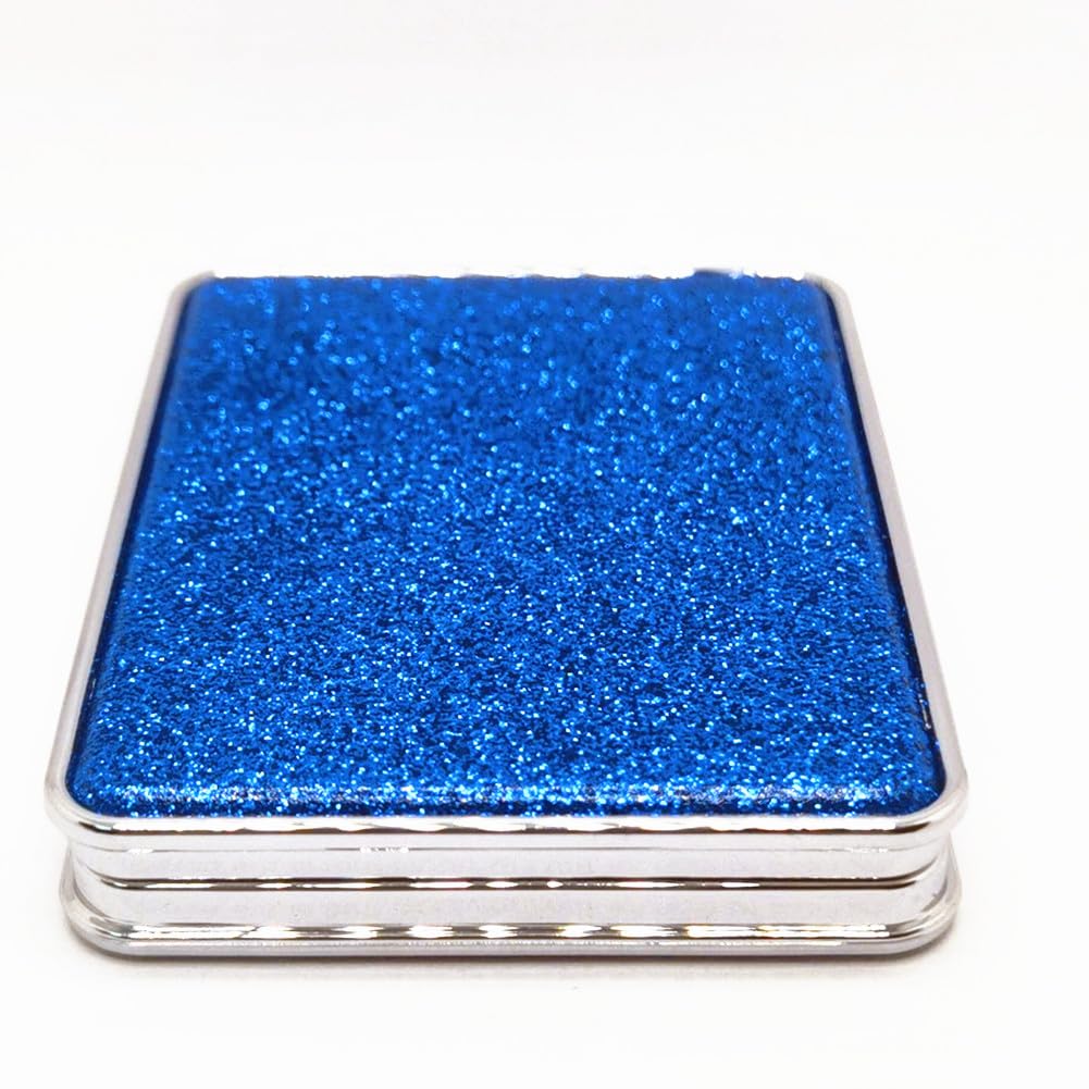 Square Blue Compact Mirror for Women - Small Magnifying Travel Mirror with Glitter, 2x/1x Dual Magnification, Portable Folding Pocket Makeup Mirror - Perfect Cosmetic Gift & Travel Essential for Makeup Touch-ups, Purse, Handbag and On-the-Go Beauty
