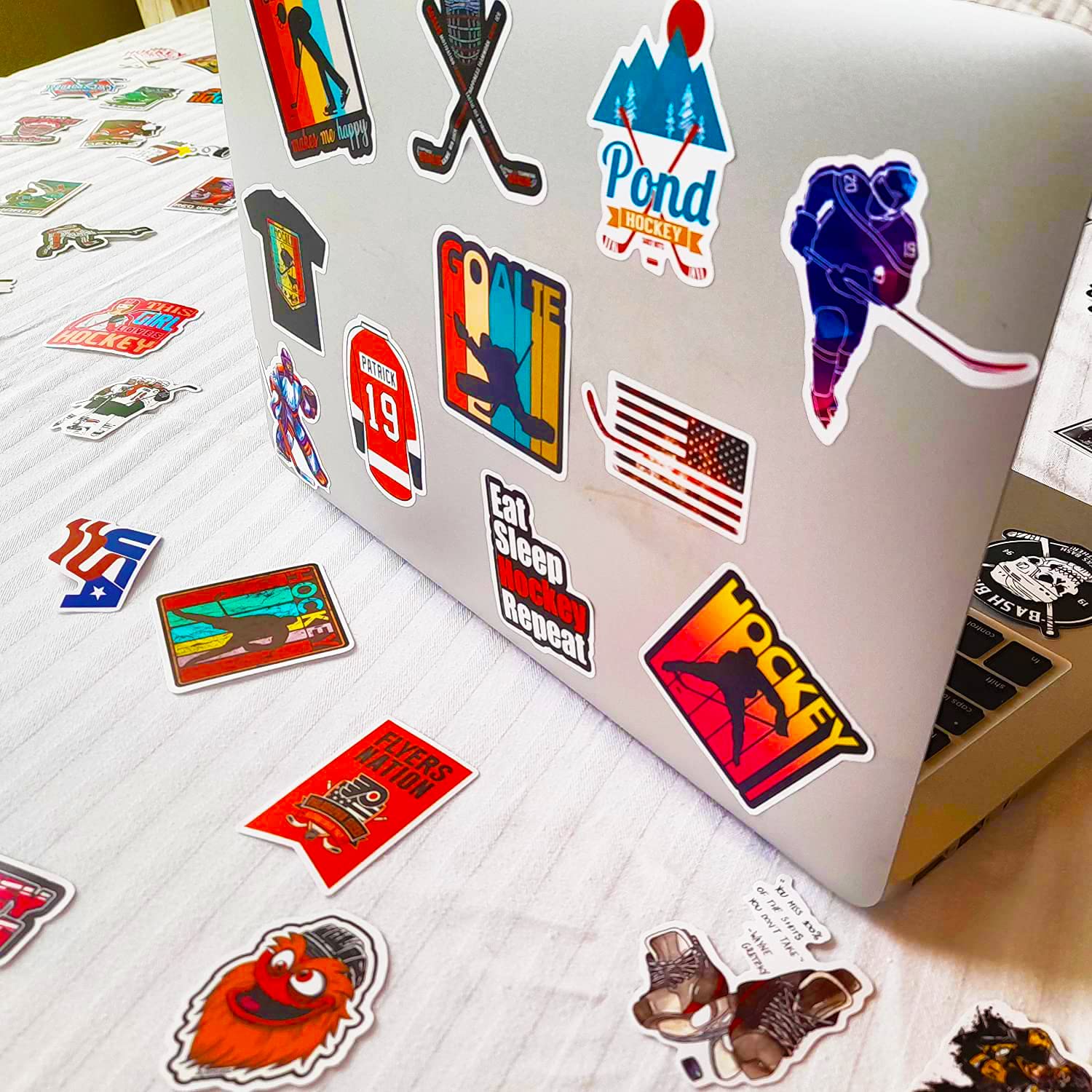 Hockey Stickers for Kids & Adults - 100pcs Waterproof Vinyl Sports Stickers Set - Reusable Decals for Helmets, Laptops, Luggage, Water Bottles & Scrapbooks - Perfect for Hockey Fans, Players & Team Spirit (GlibertVillageGoods) - Great for Game Days, School Supplies & Sports Gear Customization