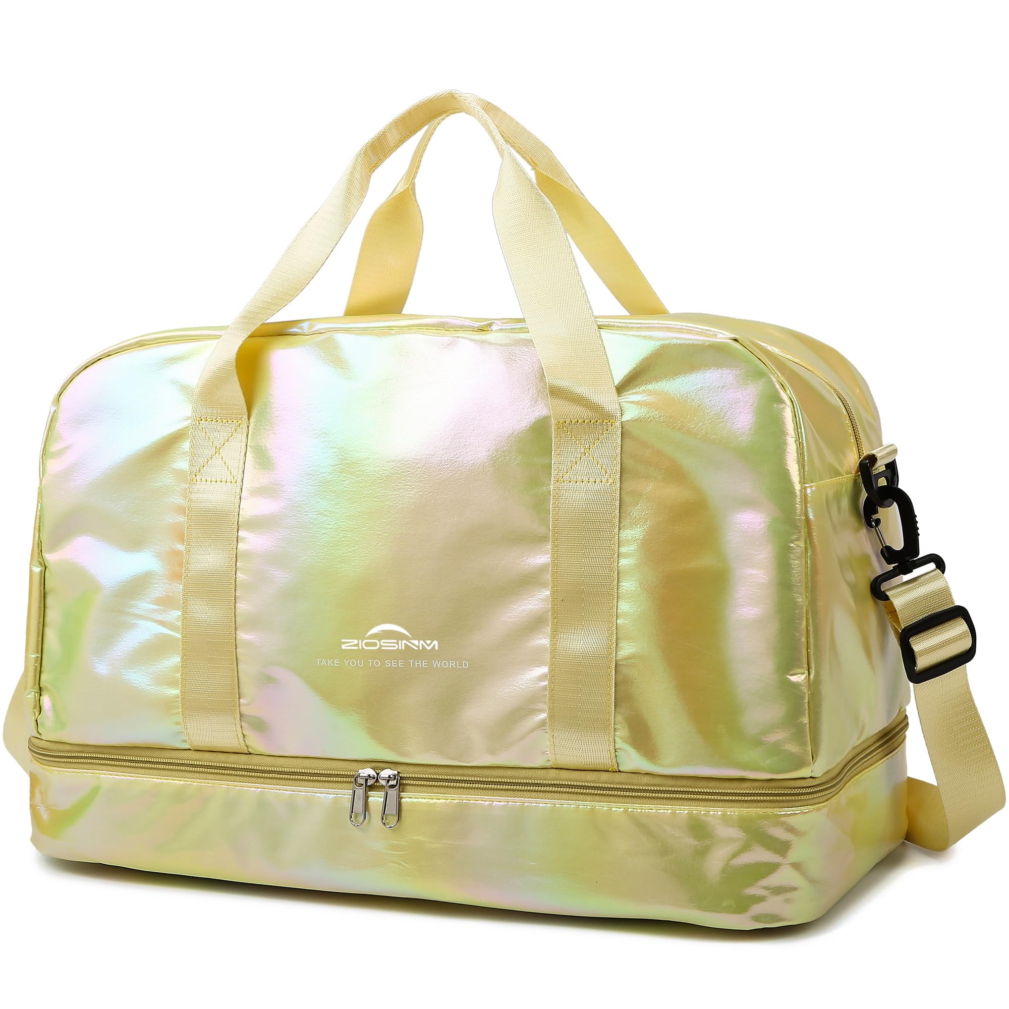 **Waterproof 40L Travel & Gym Duffel Bag for Women - Weekender Overnight Bag with Shoe & Wet Compartments - Perfect for Fitness, Weekend Trips & Travel (Yellow)**