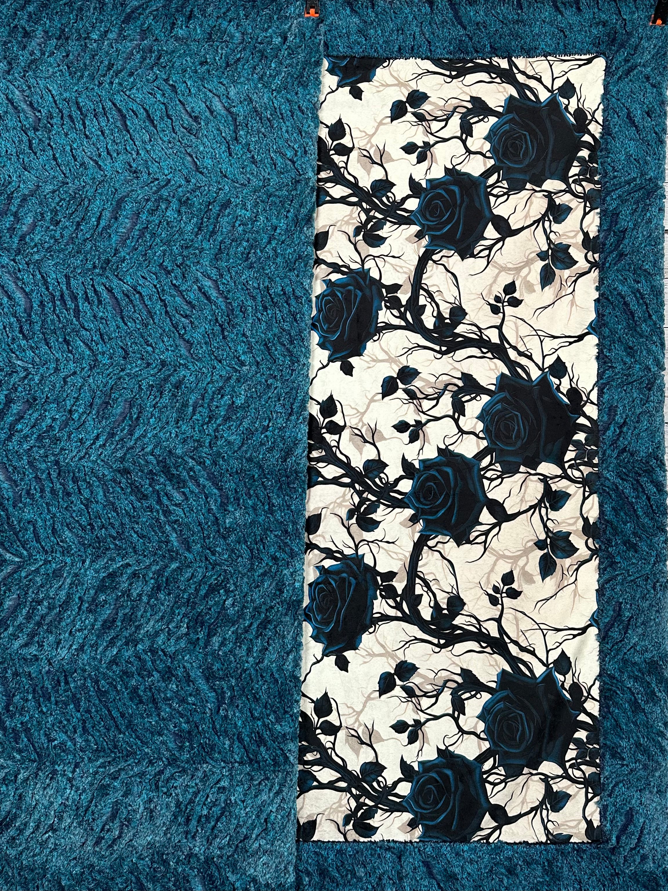 Gothic Blue Roses on Heather Zebra Print Large 54x79 Minky Blanket - Soft Plush Throw for Bedroom, Couch & Cozy Home Decor