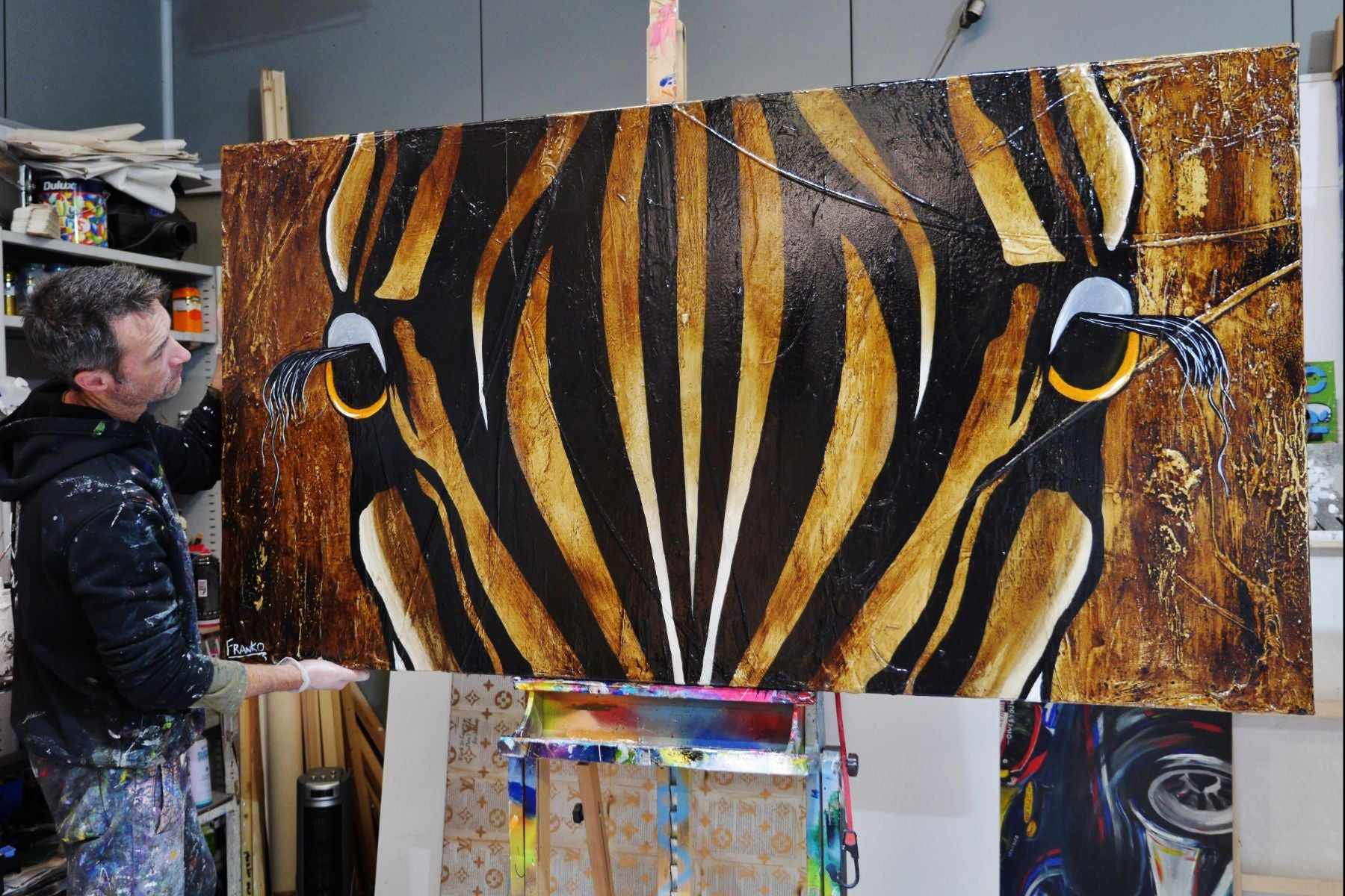 African Zebra Urban Pop Art Painting - 190cm x 100cm Modern Home Decor for Living Room, Bedroom & Office Wall Art | Khari (Like a King) Inspired Artwork